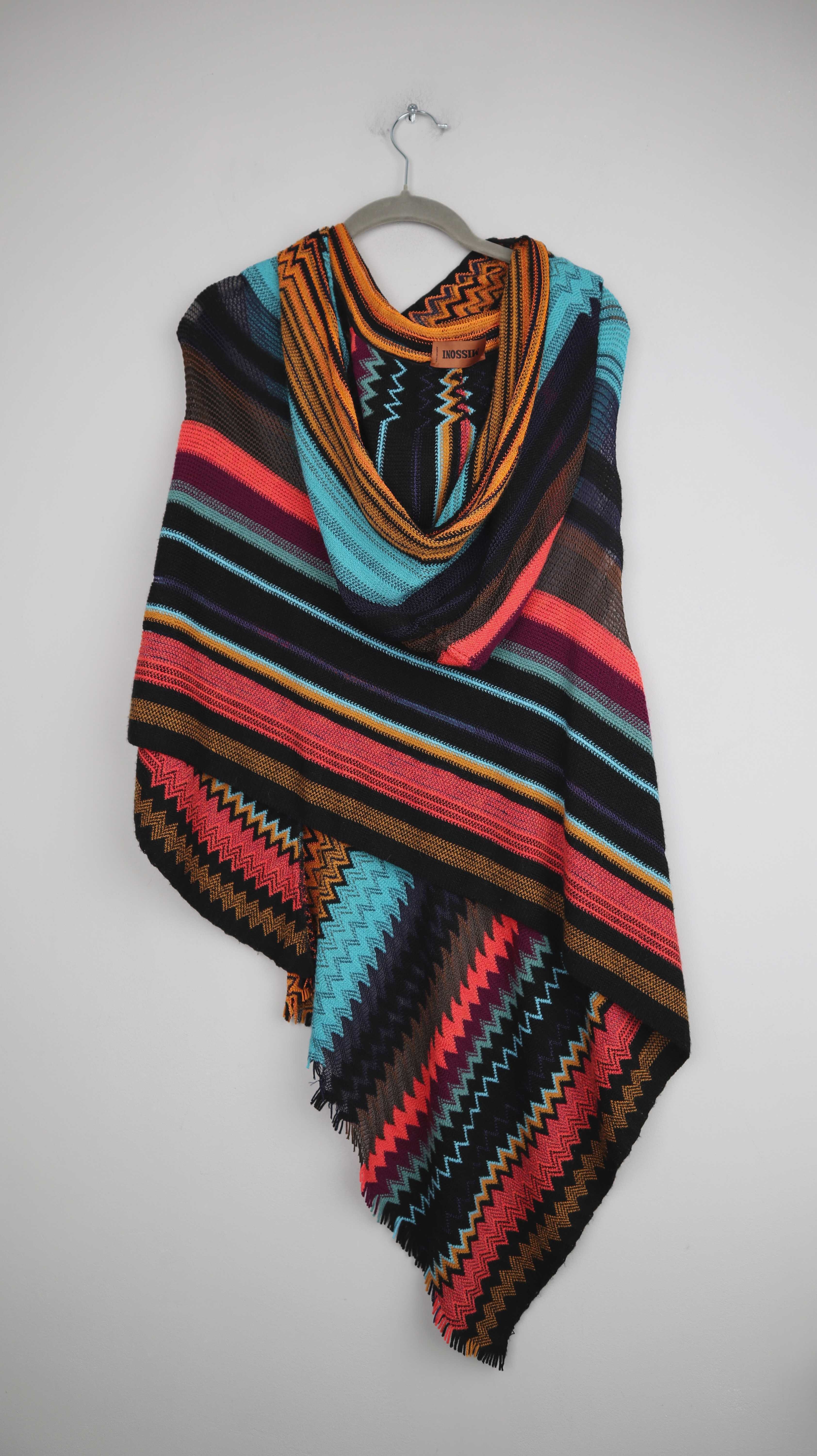 Moschino Poncho bunt mehrfahrbig Cape Einheitsgröße Design Kapuze