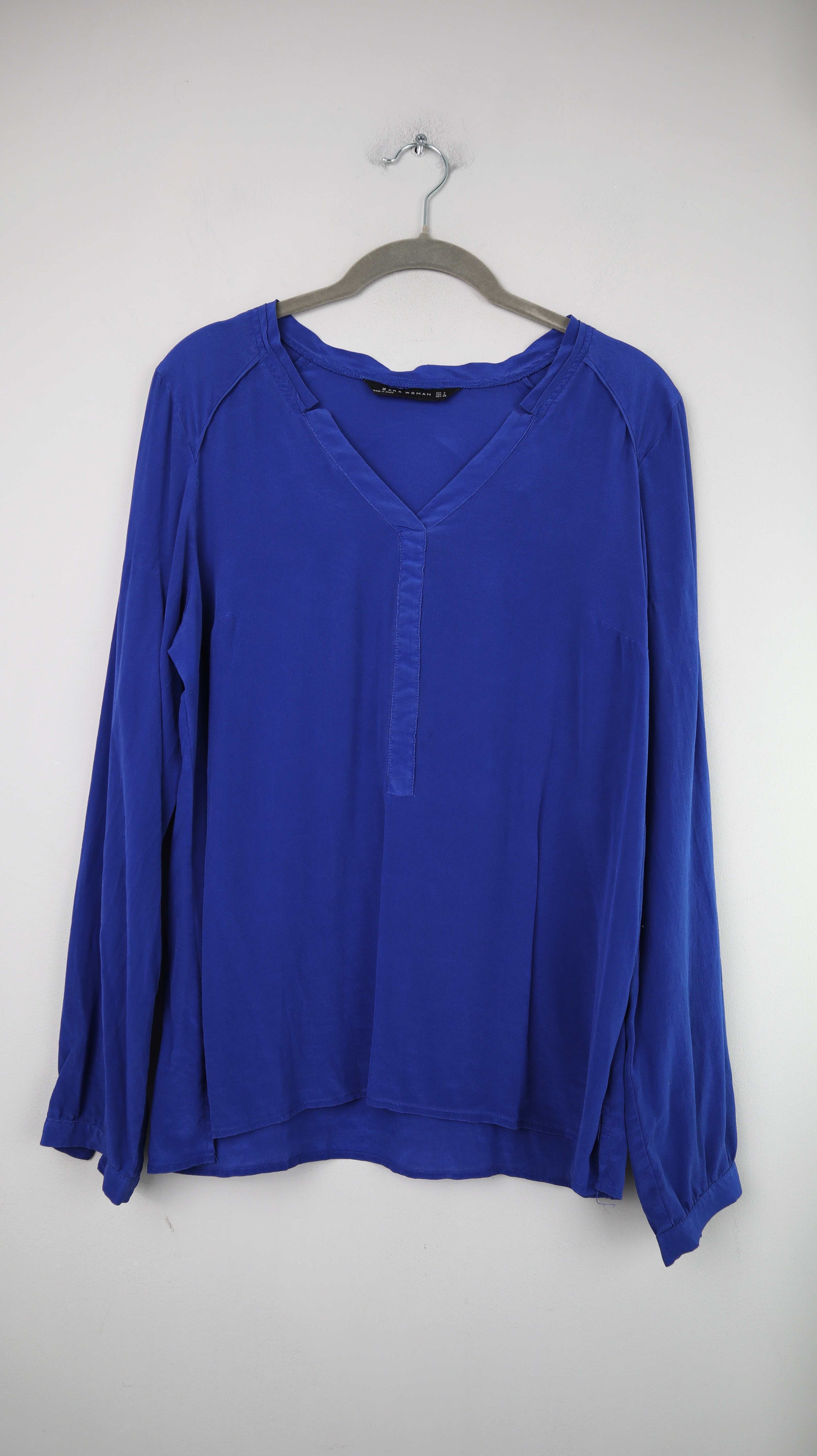 Zara Bluse Blau Seide Seidenbluse 40 L Langarm Marineblau