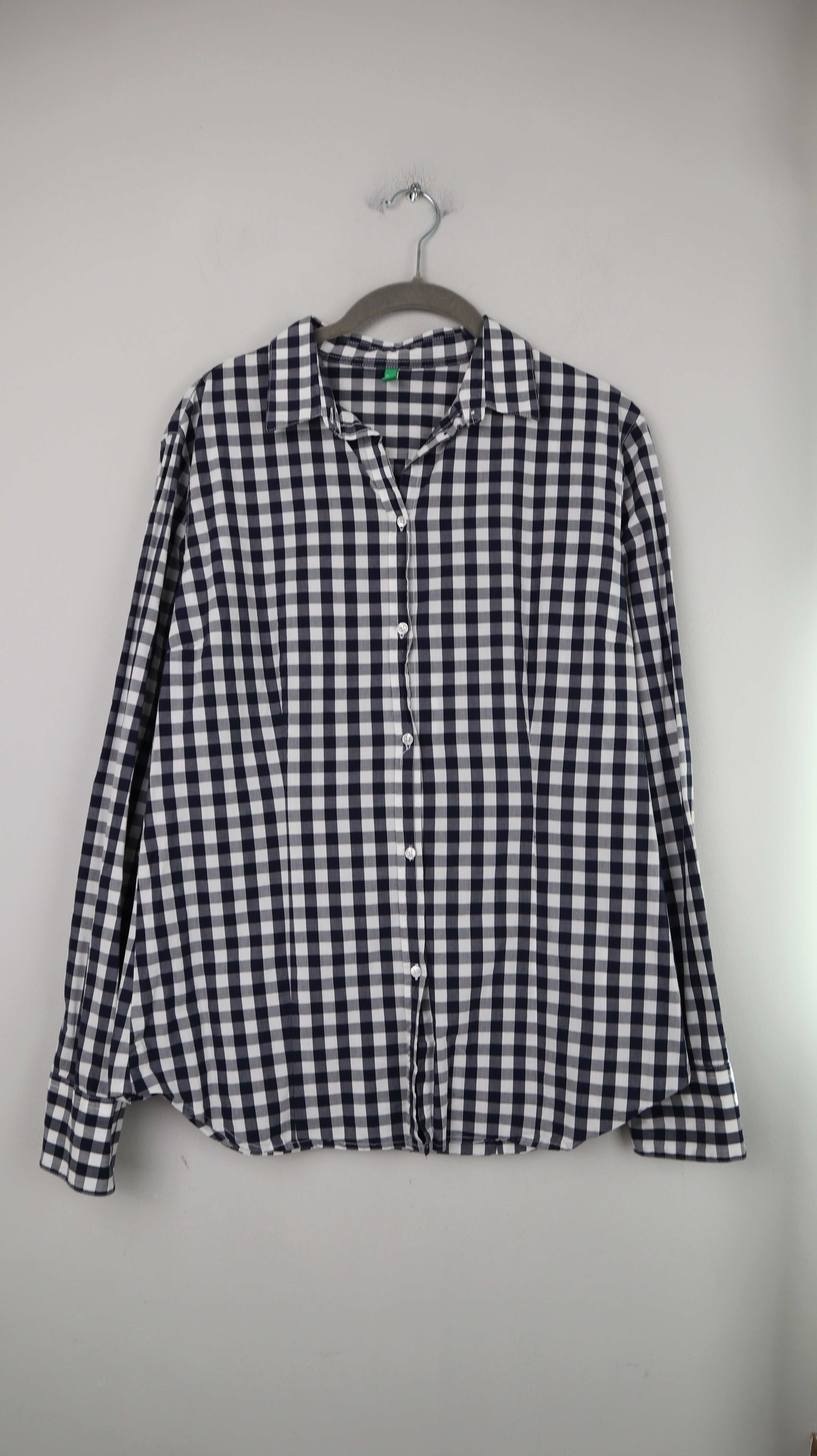 United Colors of Benetton Hemd Bluse kariert schwarz weiß 40 L