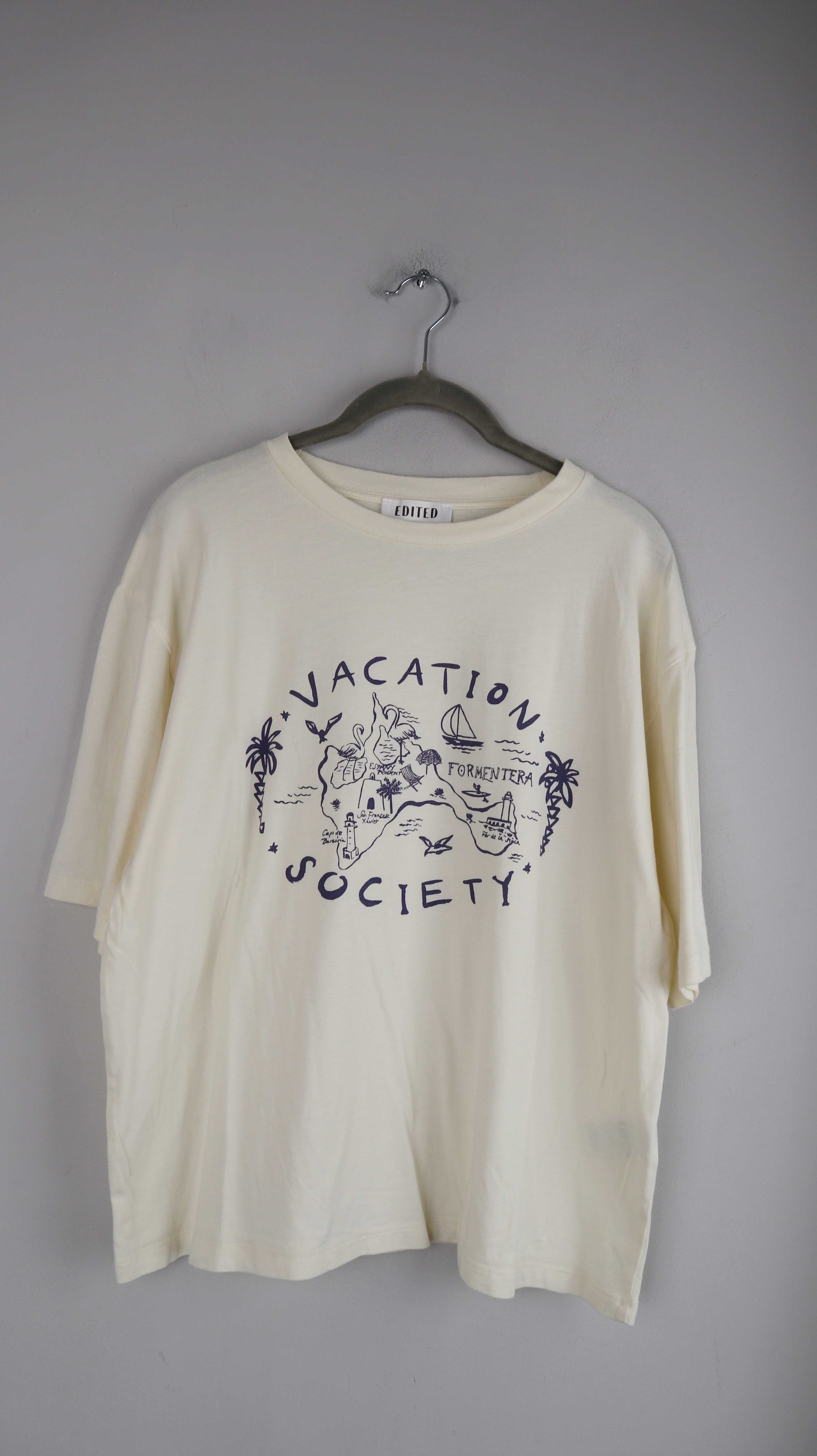 Edited Shirt Creme Beige Vacation 38 M Weiß Print T-Shirt Sommershirt