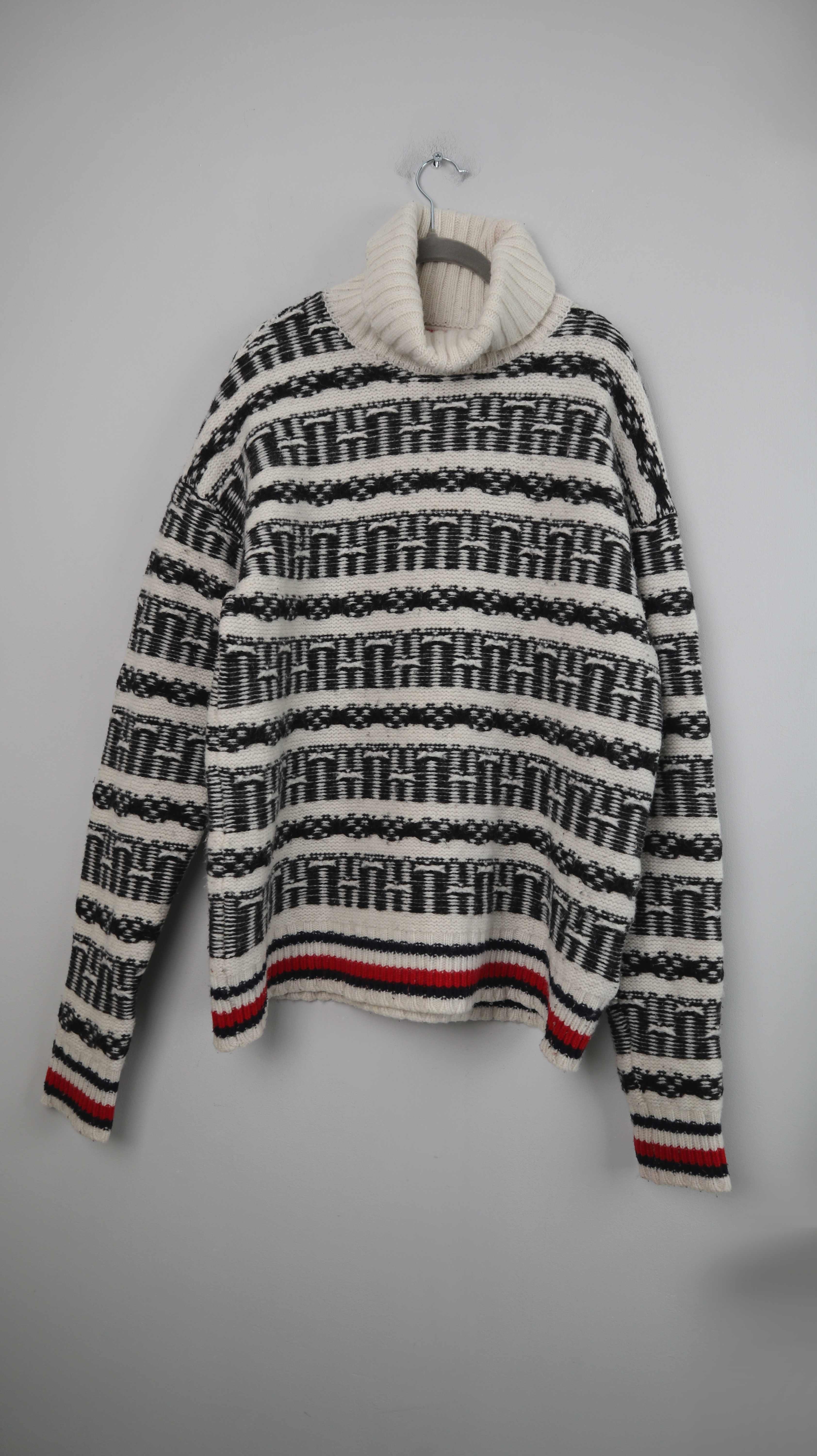 Tommy Hilfiger Wollpullover gestreift Rollkragenpullover XL schwarz weiß