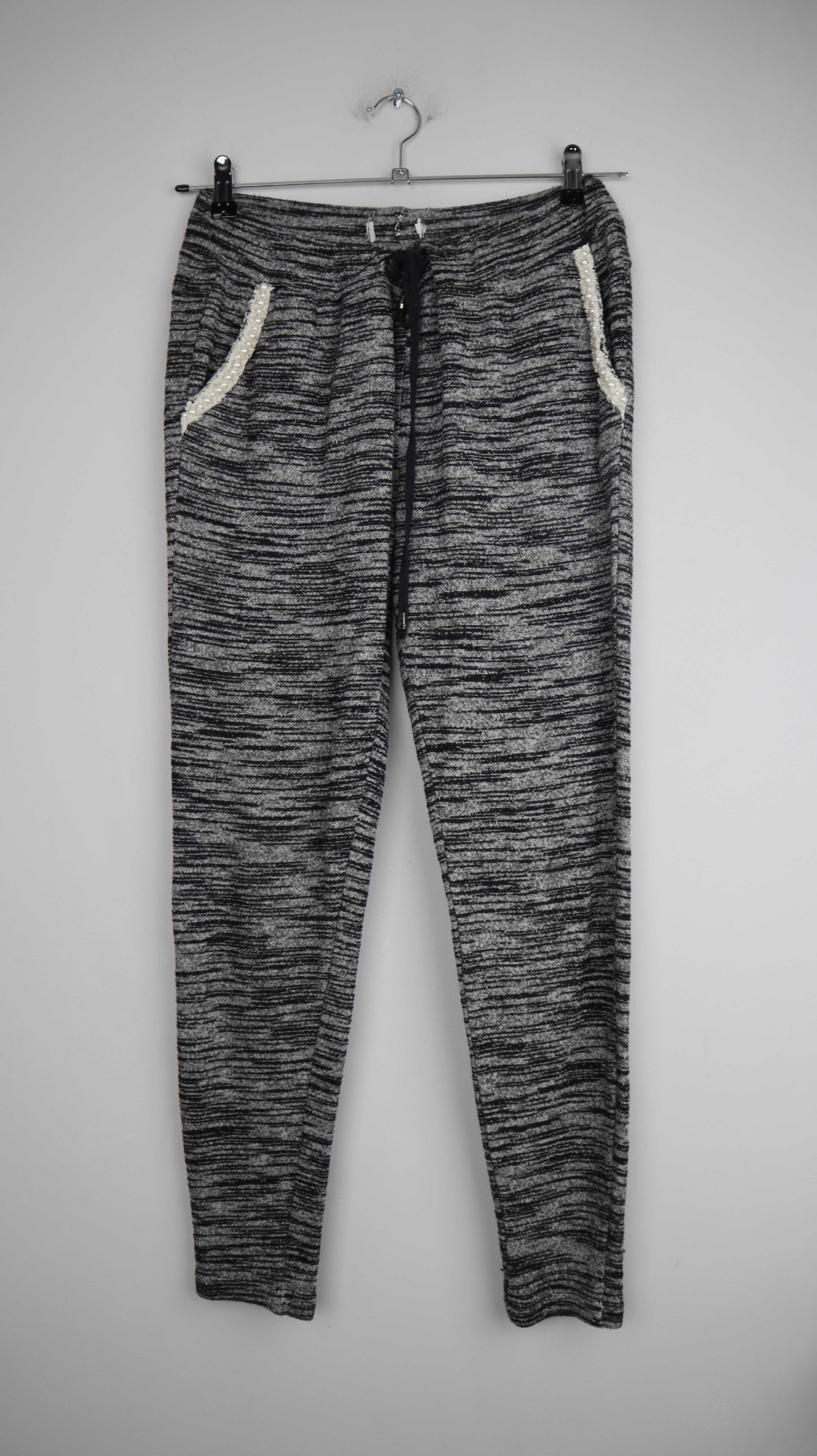 Jogger Grau Joggingshose 38 M Perlen bestickt Meliert Sporthose