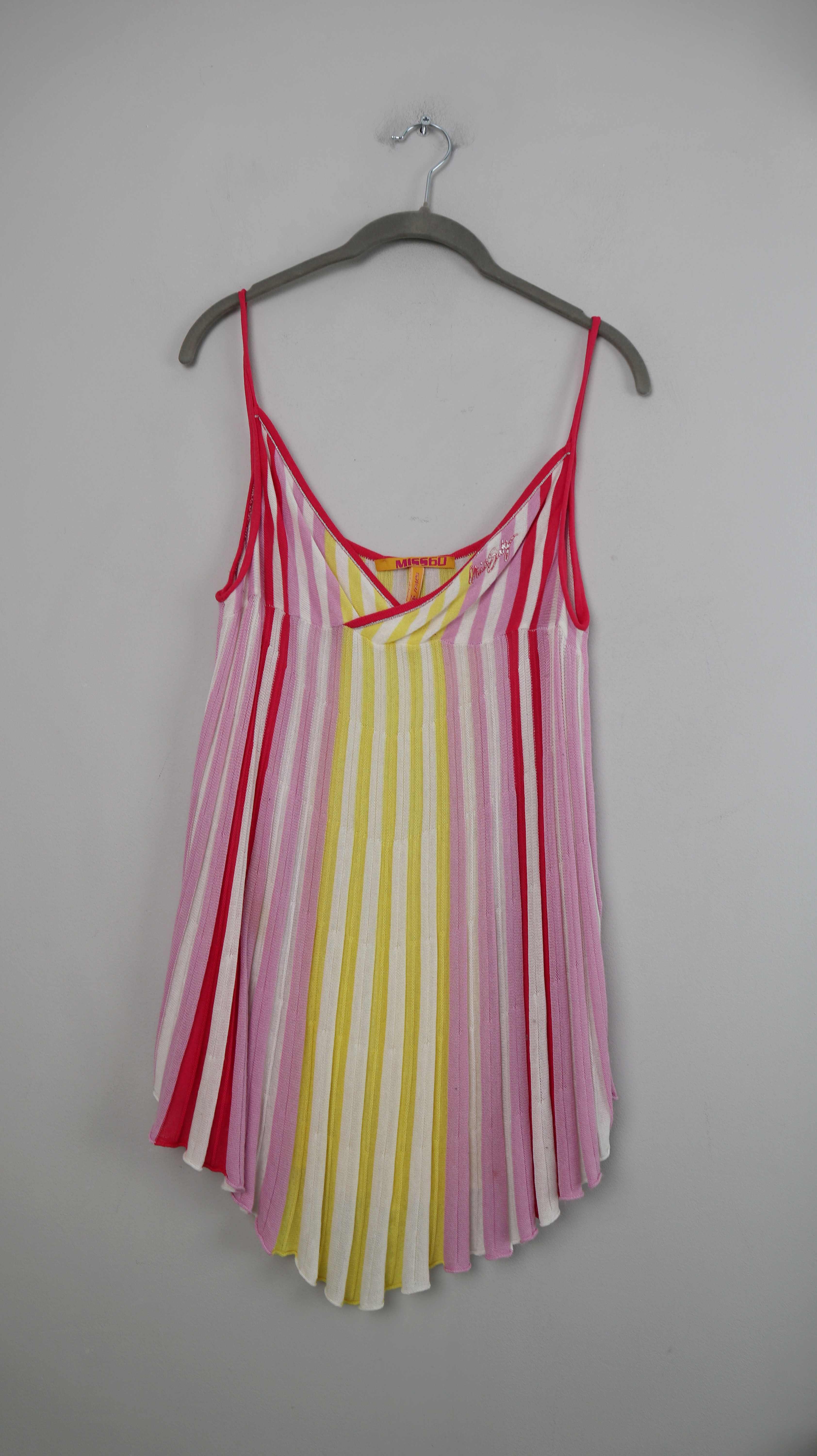 Miss Sixty Top rosa gelb 36 S Tanktop Vintage 90s gestreift