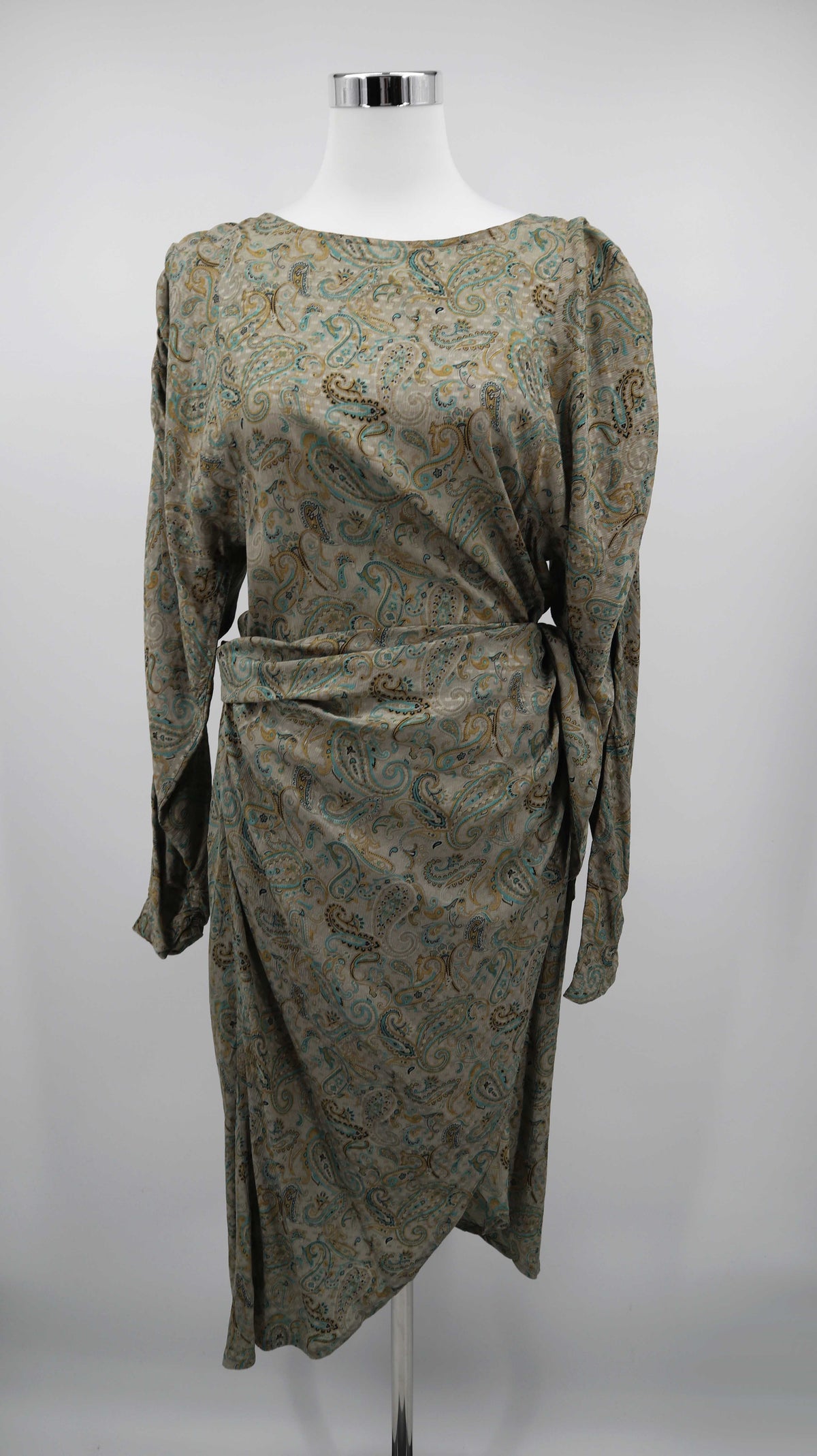 Jil Sander Kleid 38 M Seidenkleid Seide grün Paisley Midi Midikleid true Vintage