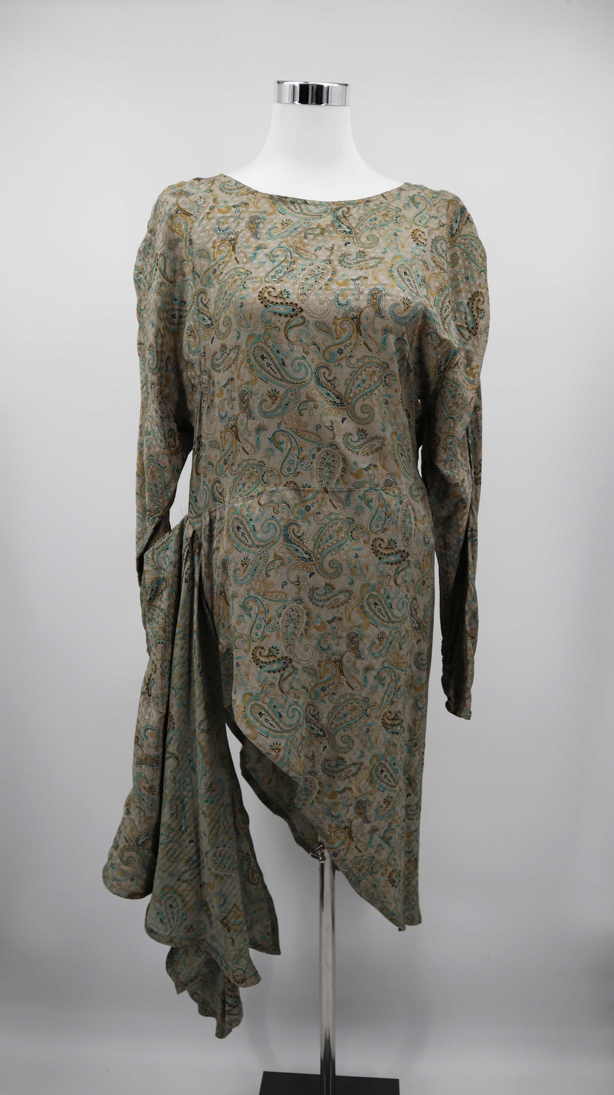 Jil Sander Kleid 38 M Seidenkleid Seide grün Paisley Midi Midikleid true Vintage