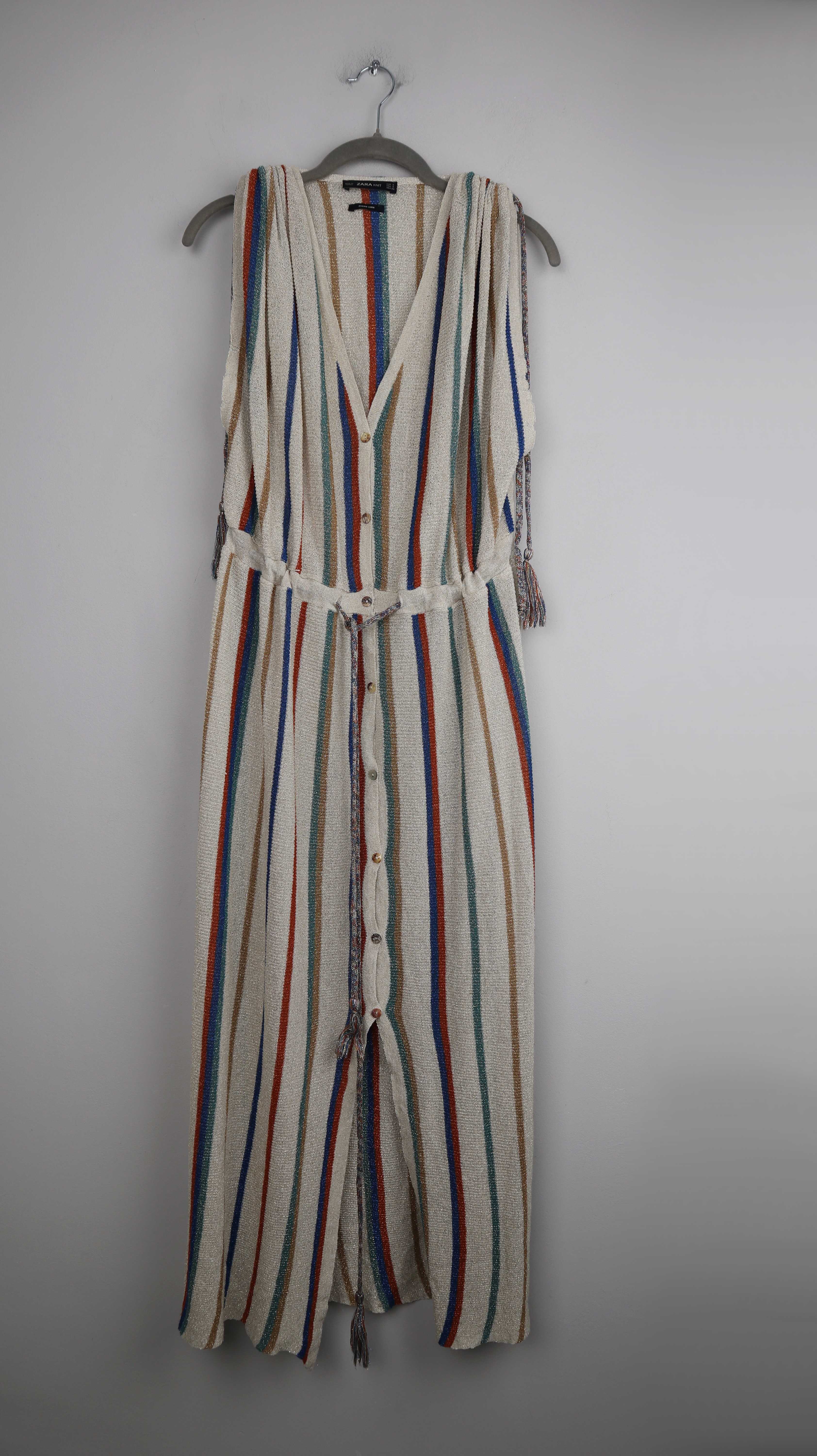 Zara Kleid Maxikleid Creme Beige Glitzer 36 S Streifen Streifenkleid