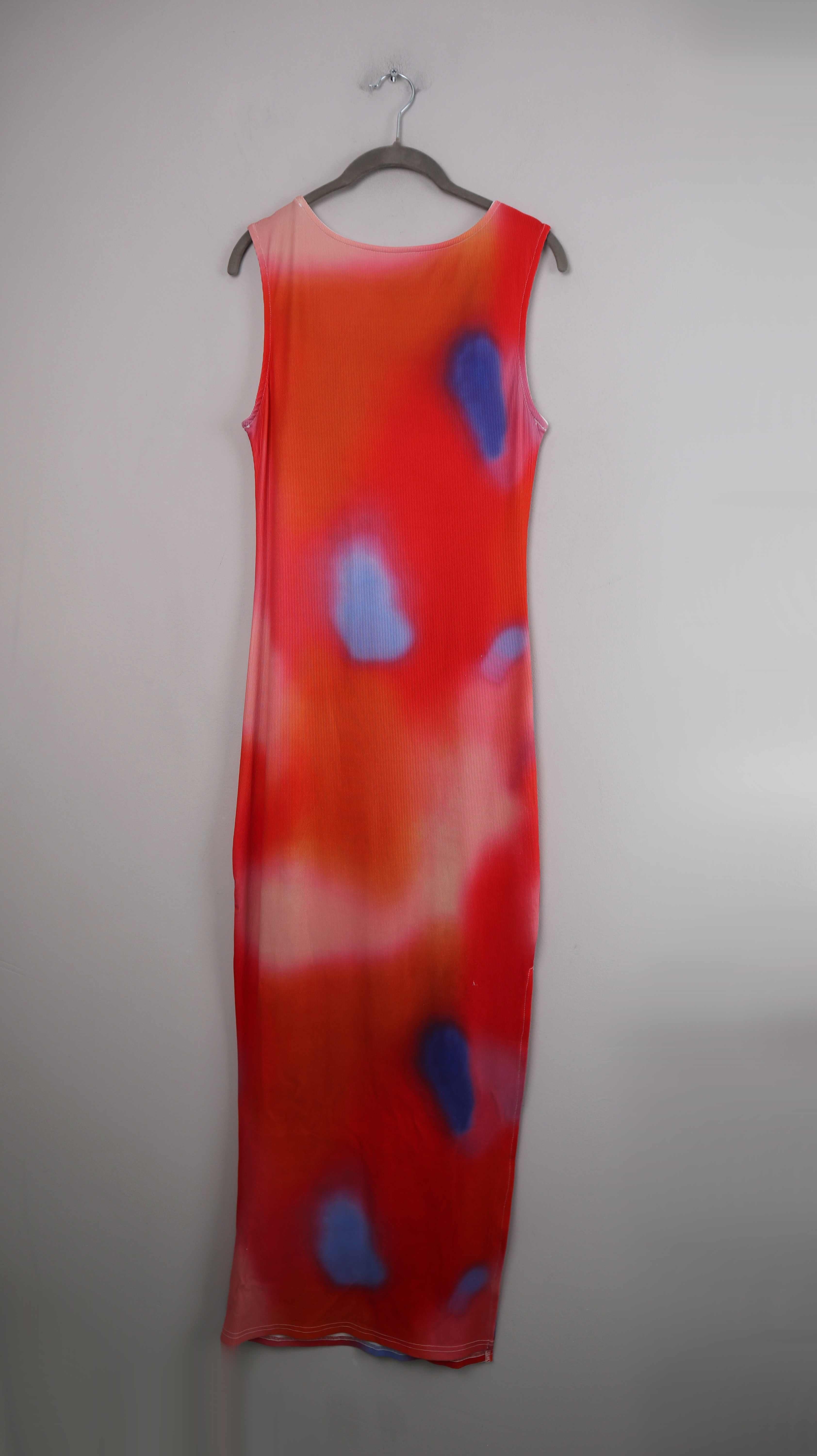 Maxikleid rot Maxi 38 M ripped batik blau Muster Sommerkleid