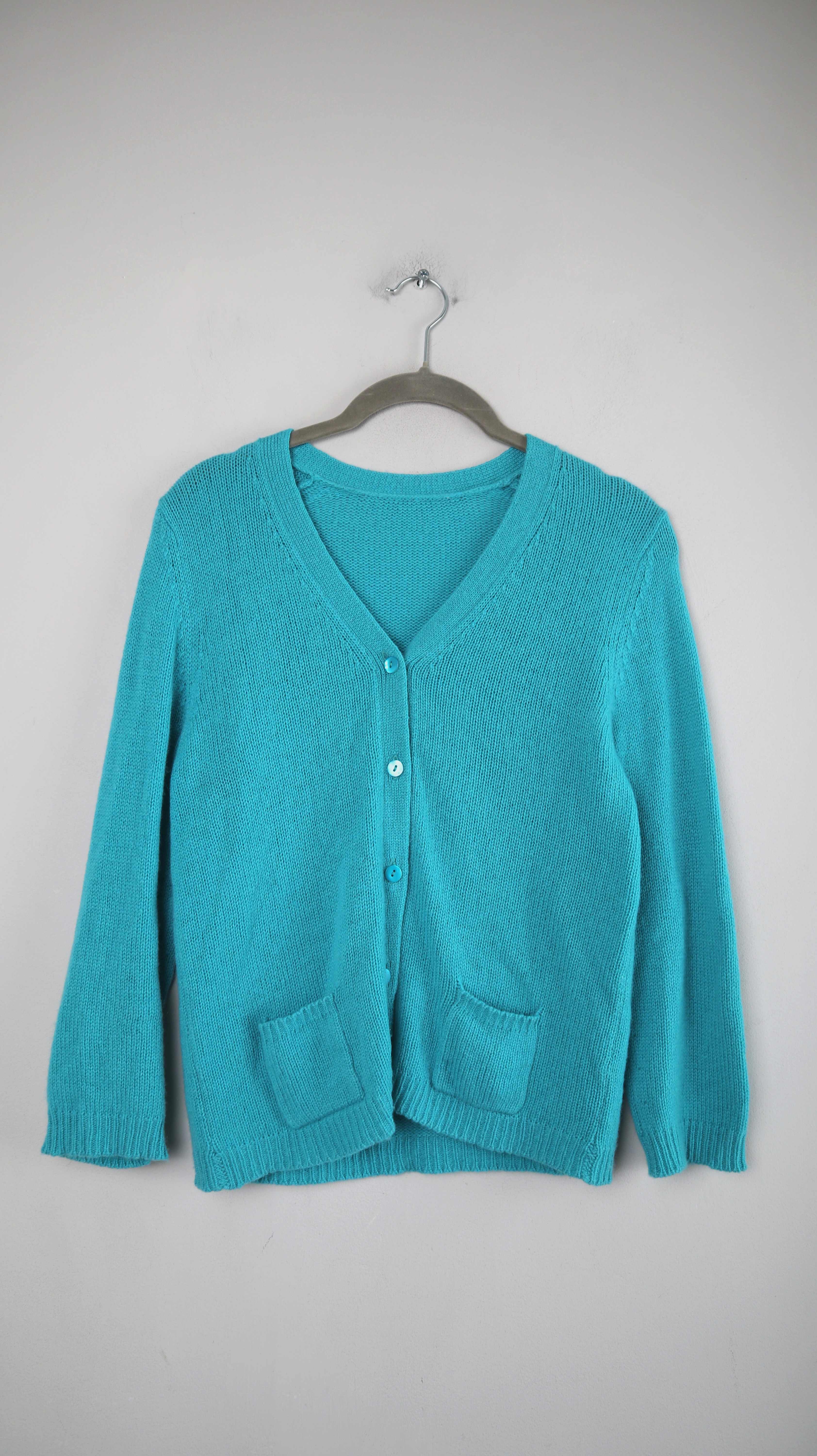 Cardigan Strickjacke Türkis Blau gestrickt basic einfarbig Wolle S M