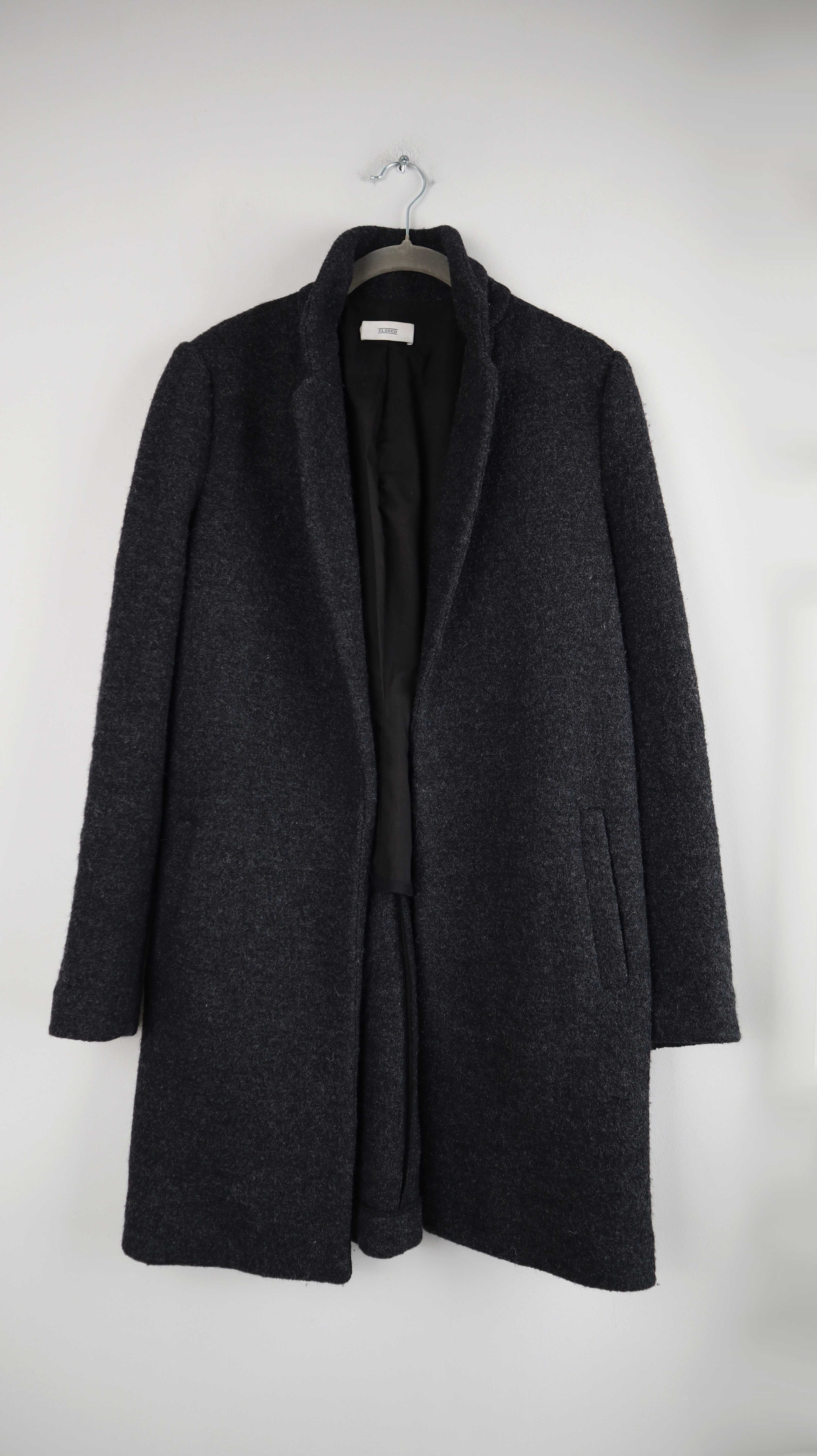 Closed Mantel Grau Schurwolle Wollmantel 38 M Midi Staubmantel