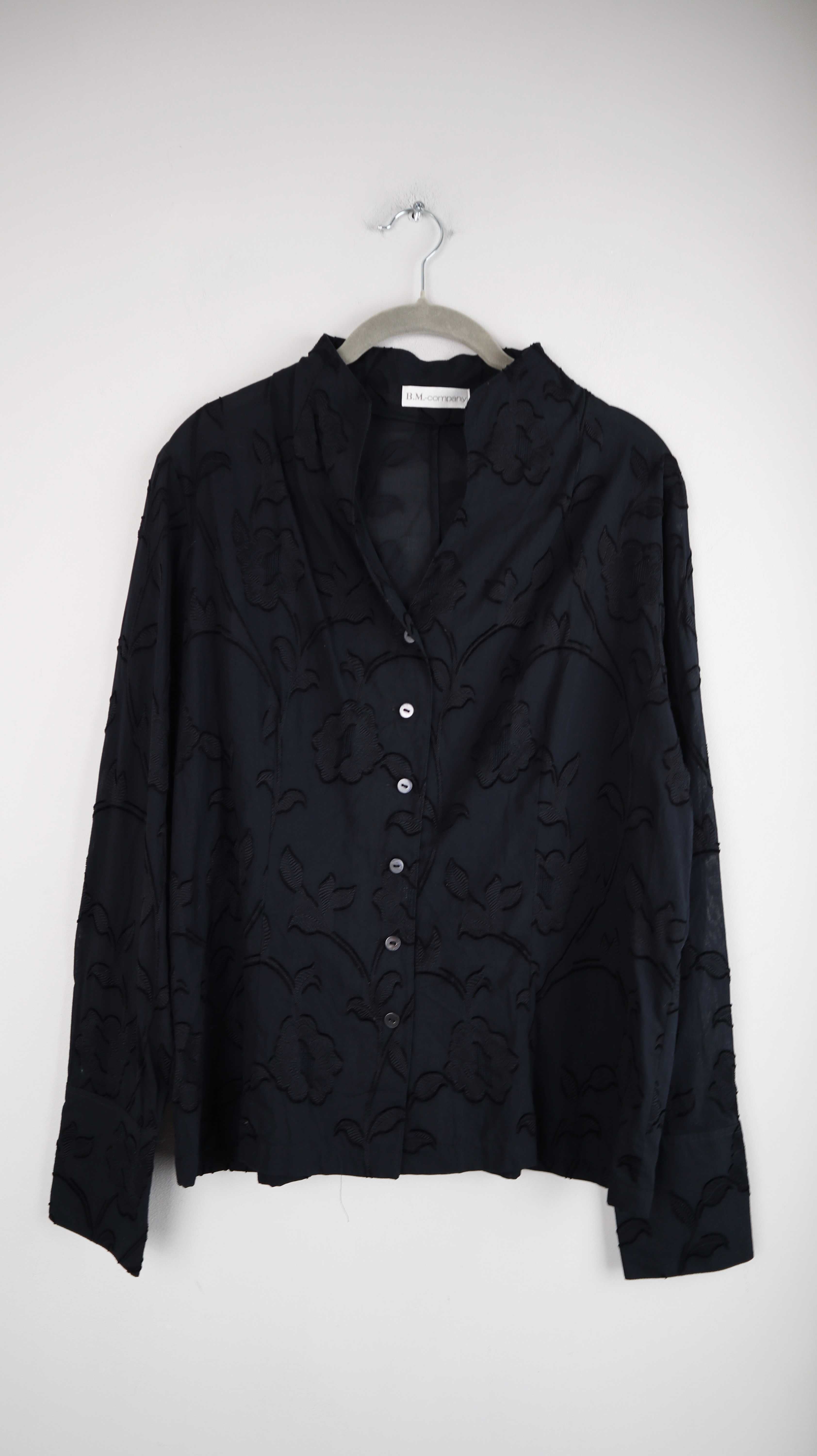 B.M. company Bluse Hemd schwarz bestickt 38 M blousemakers Stehkragen