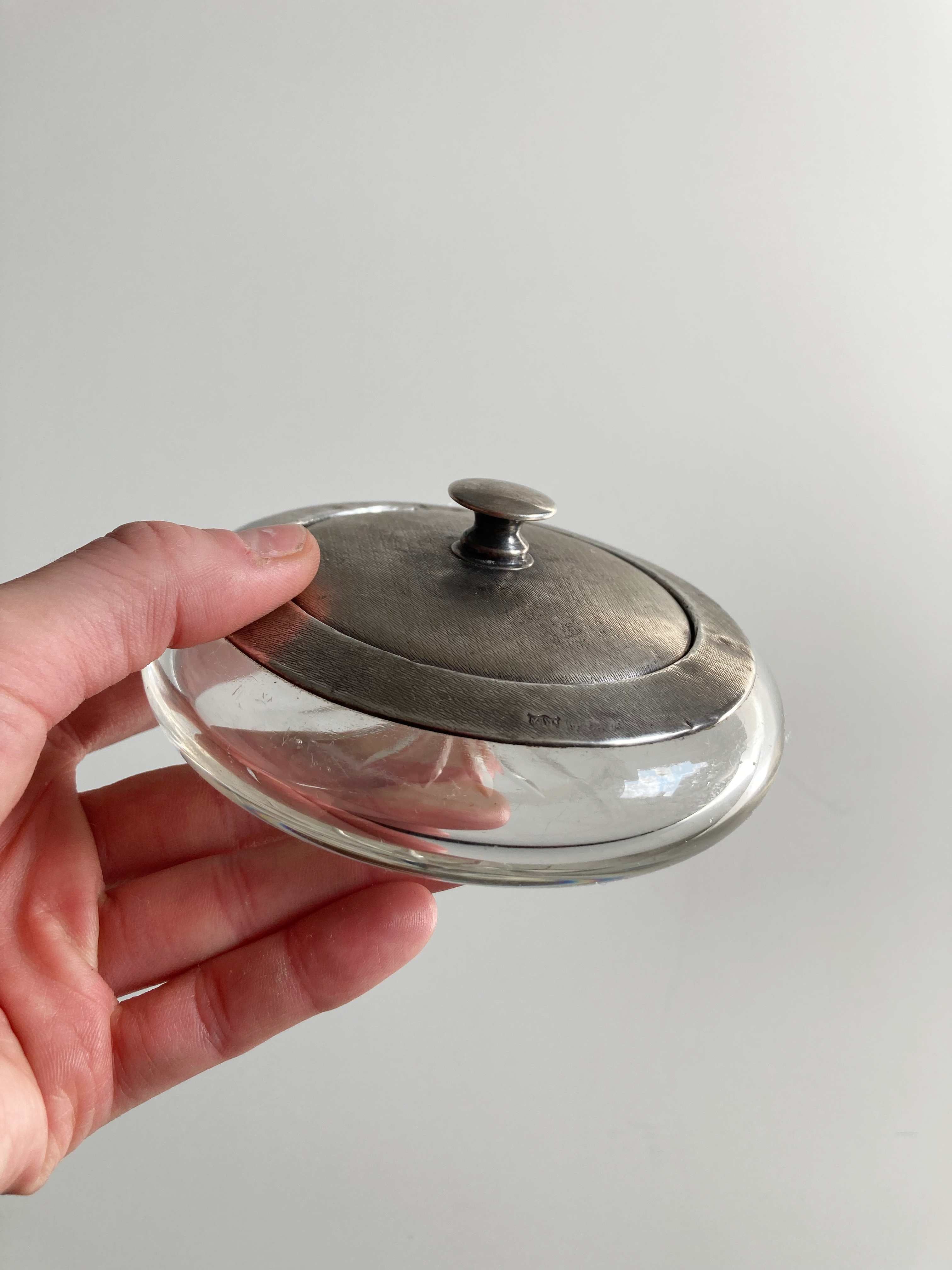 Alte Glasdose Kristallglas Spiegel Antik versilbert Dose Schatulle