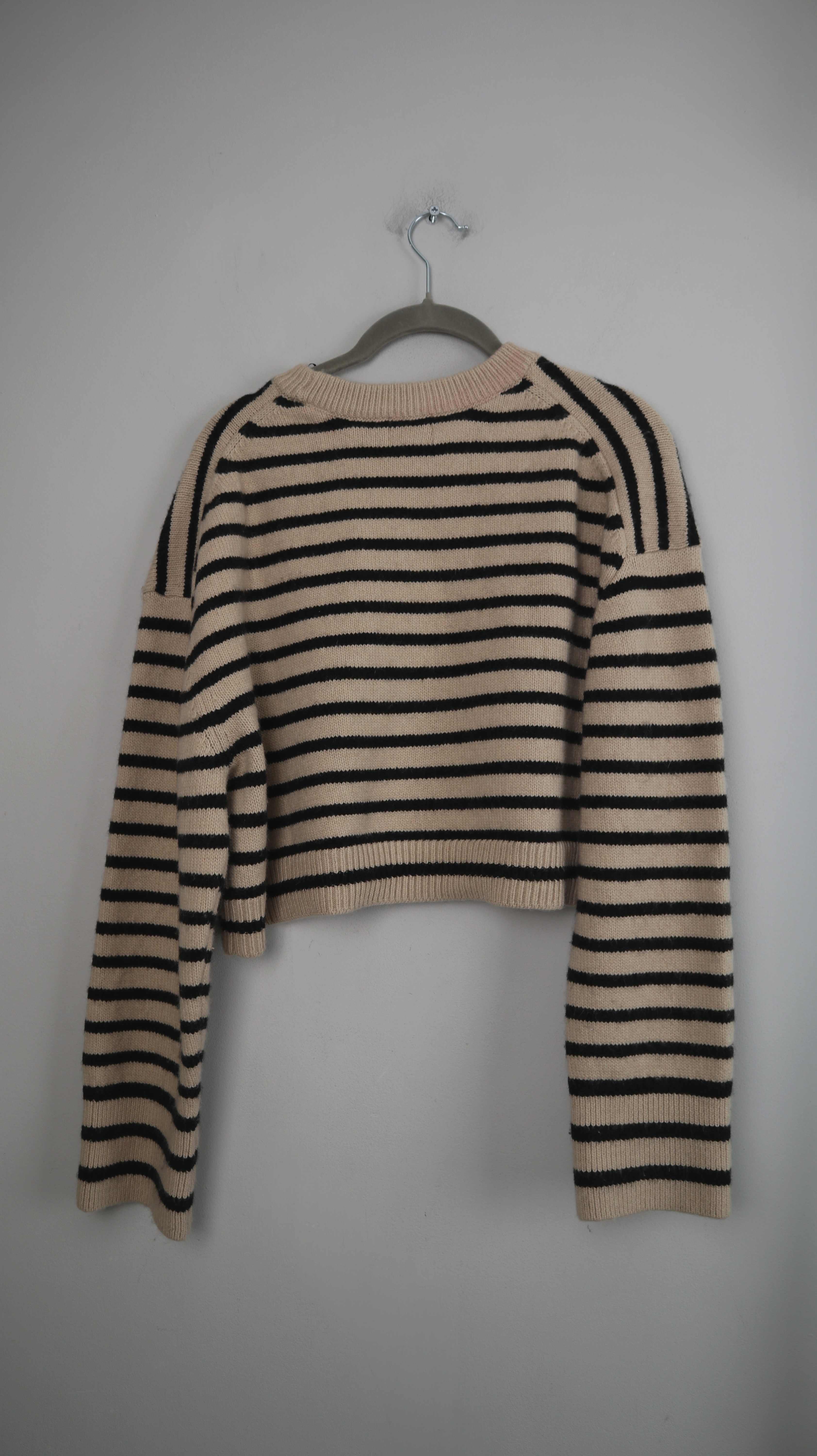 H&M Pullover Creme Beige gestreift 38 M Cropped