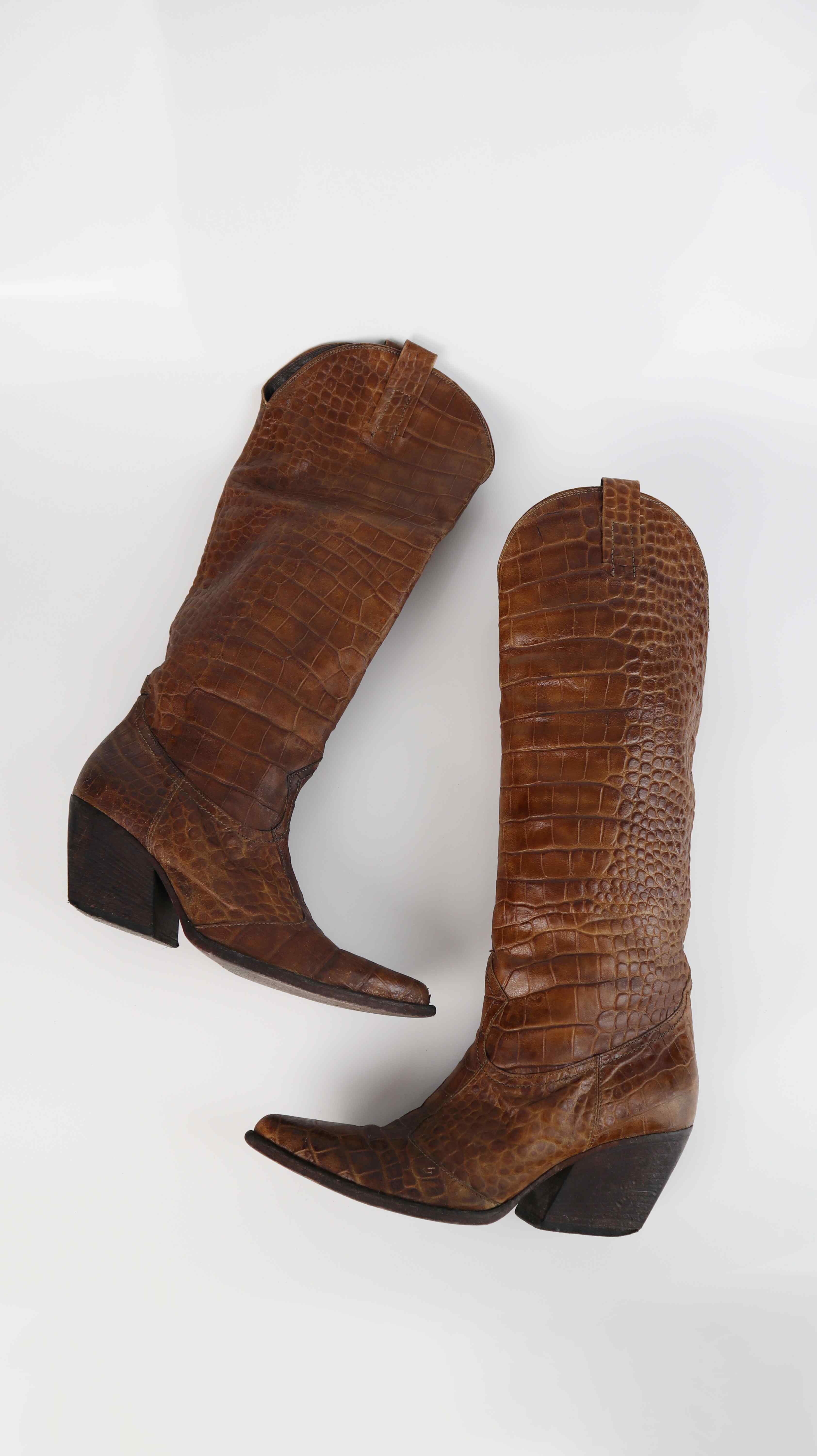 elena iachi Stiefel Lederstiefel 38 Cowboystiefel braun lang Cowboyboots