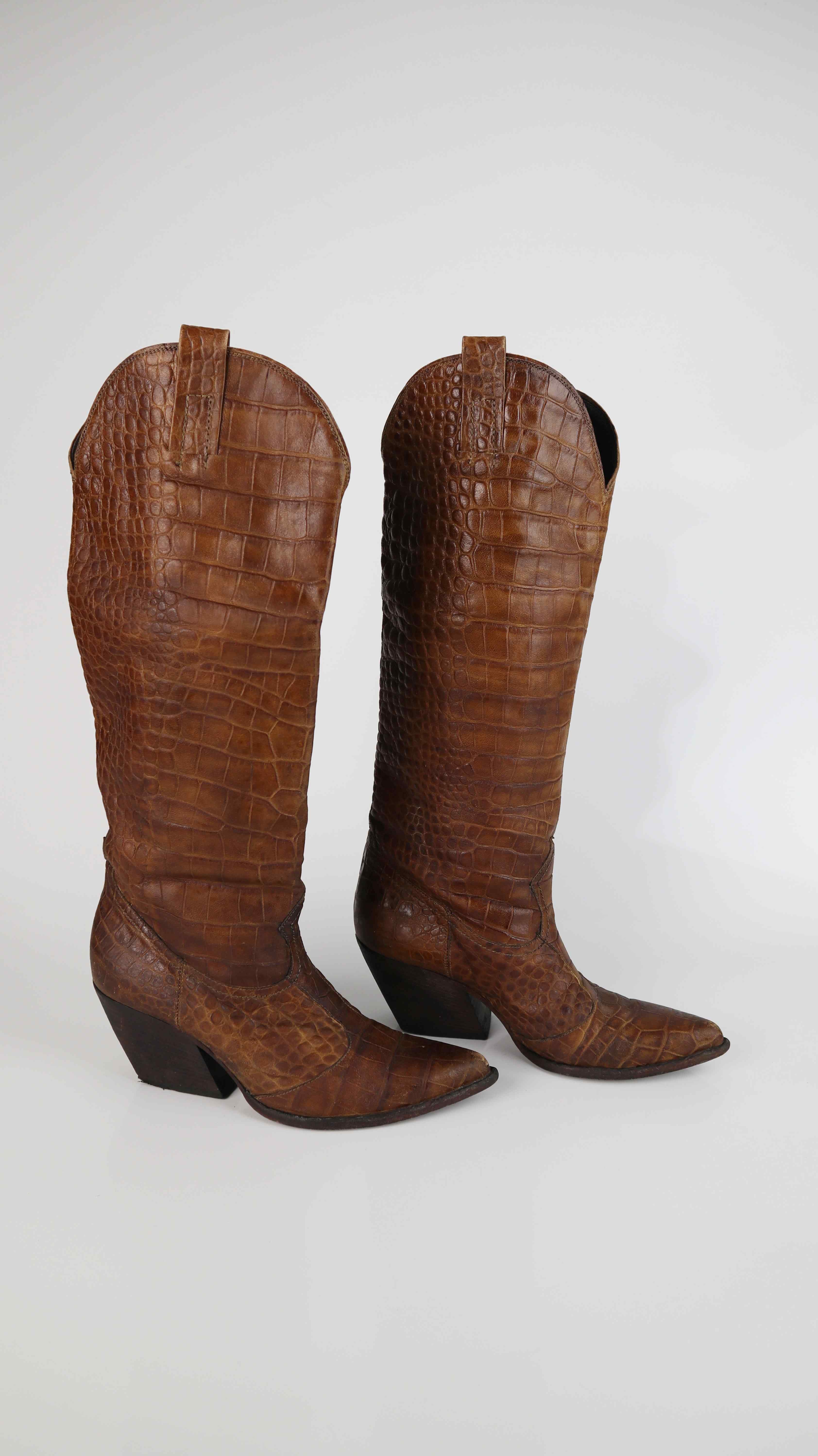 elena iachi Stiefel Lederstiefel 38 Cowboystiefel braun lang Cowboyboots