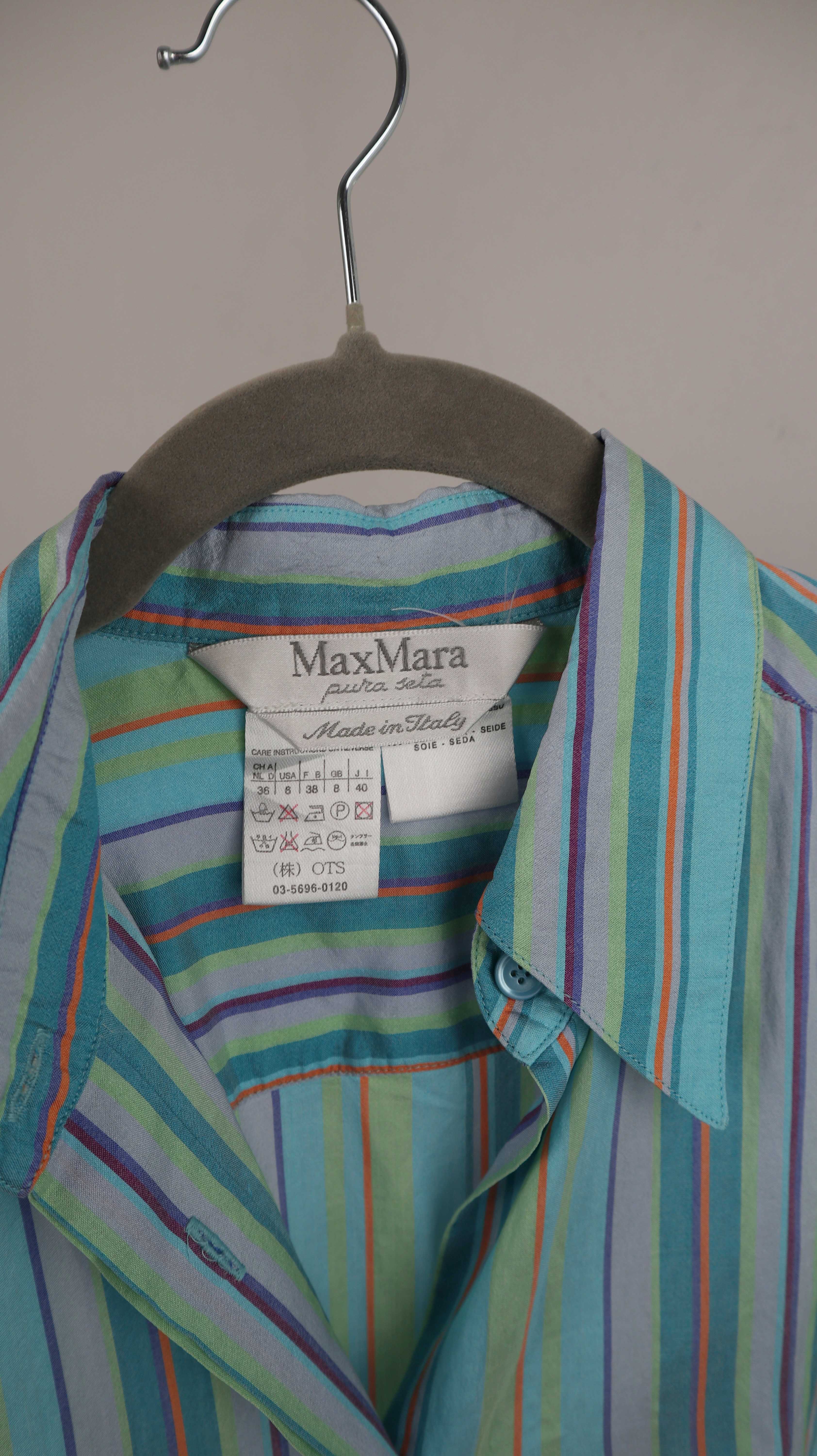 Max Mara pure Silk Bluse 38 M Seidenbluse gestreift blau grün