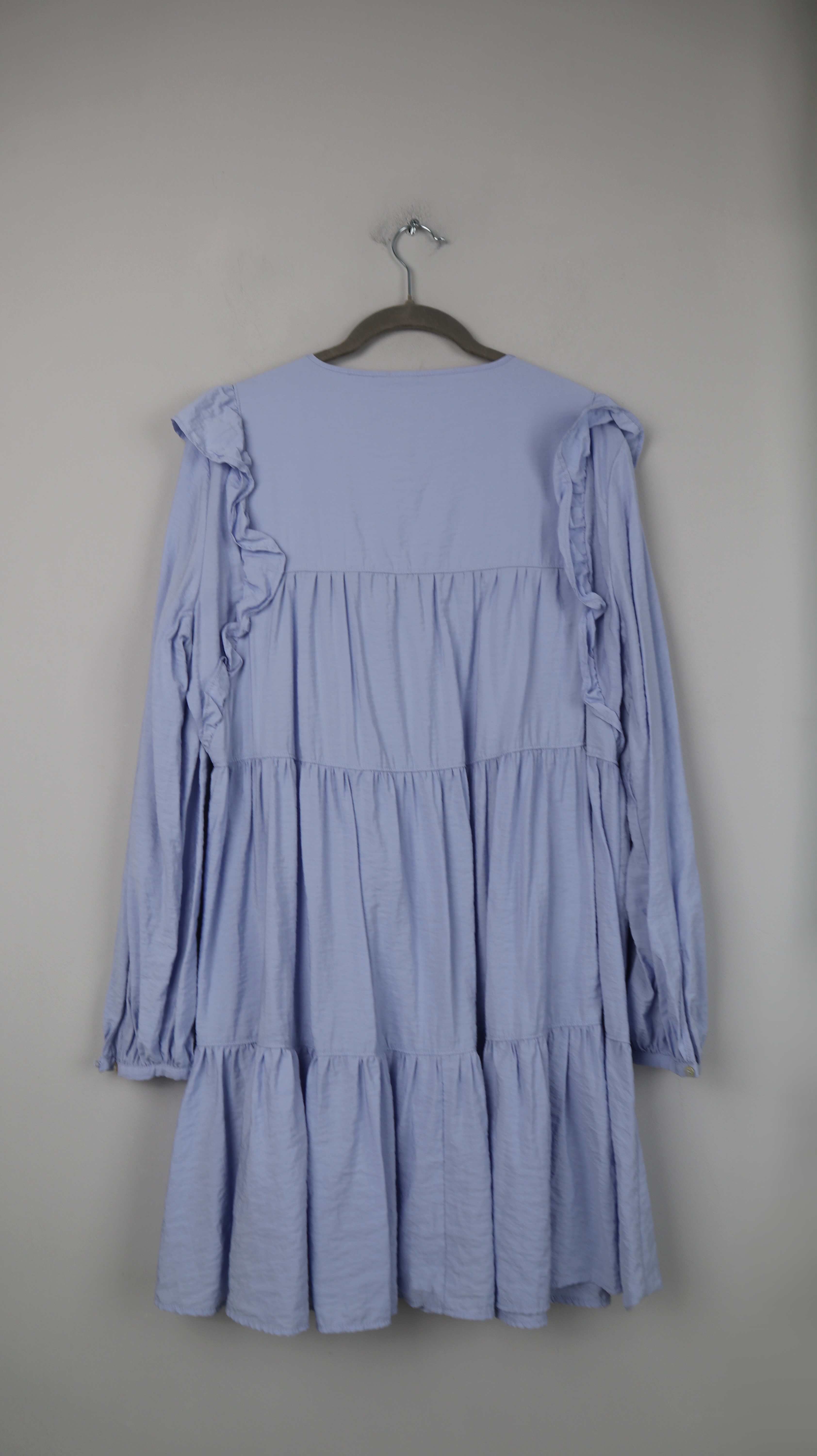 Zara Kleid Blau Midi Midikleid XL Hellblau Sommerkleid Blusenkleid