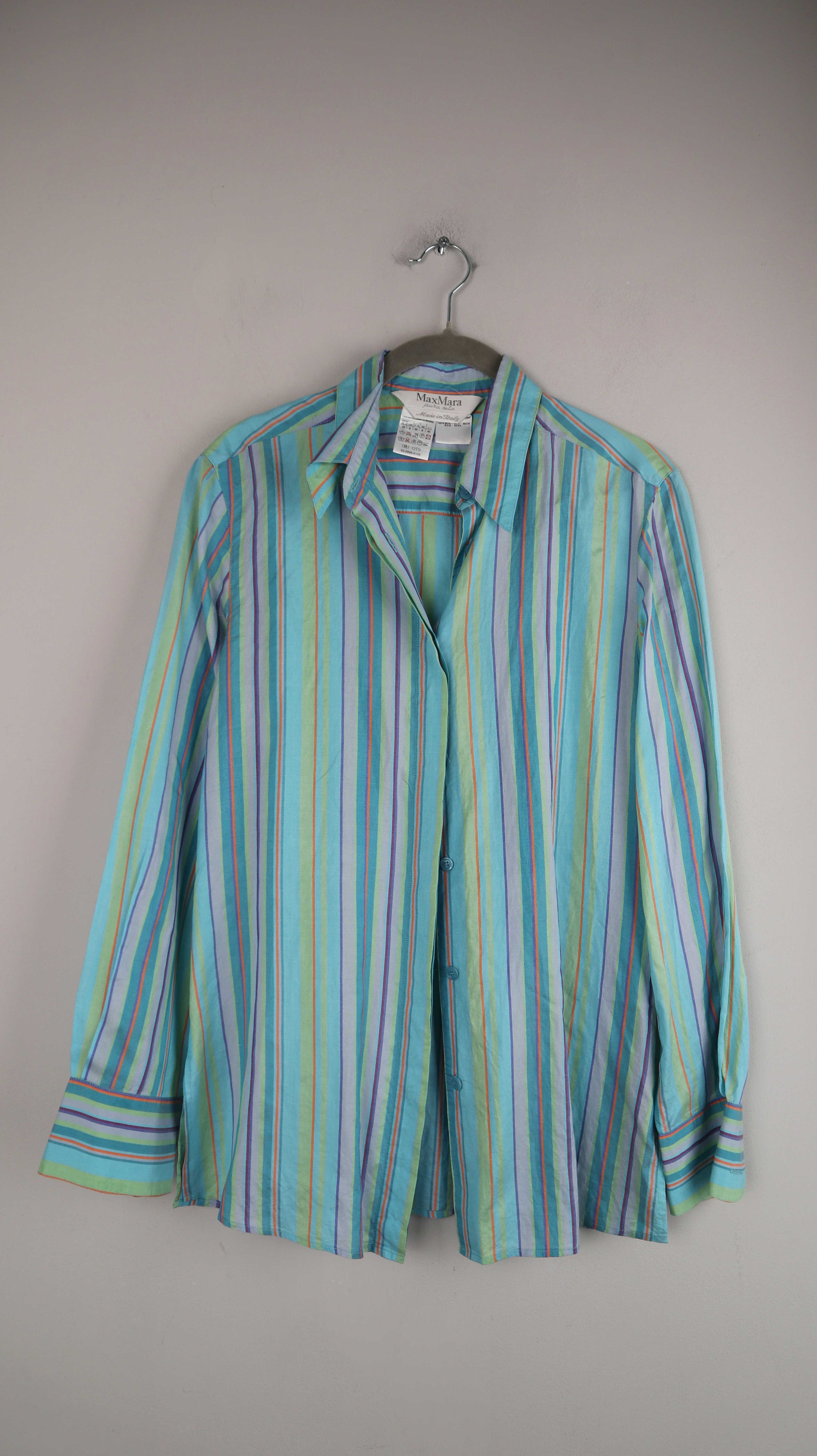 Max Mara pure Silk Bluse 38 M Seidenbluse gestreift blau grün