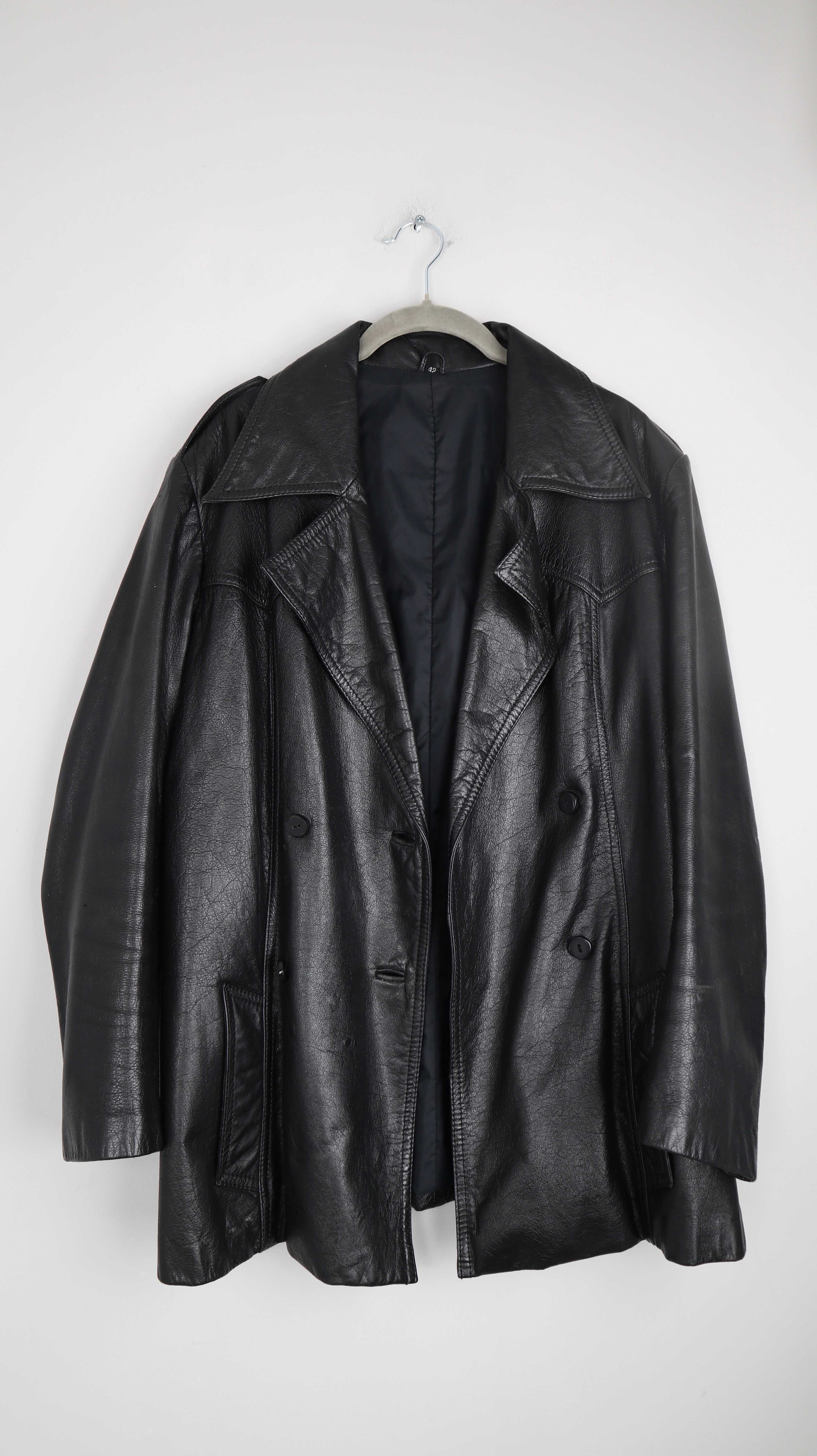 True Vintage Lederjacke schwarz 42 Trenchcoat 80er Jacke Leder 38 M