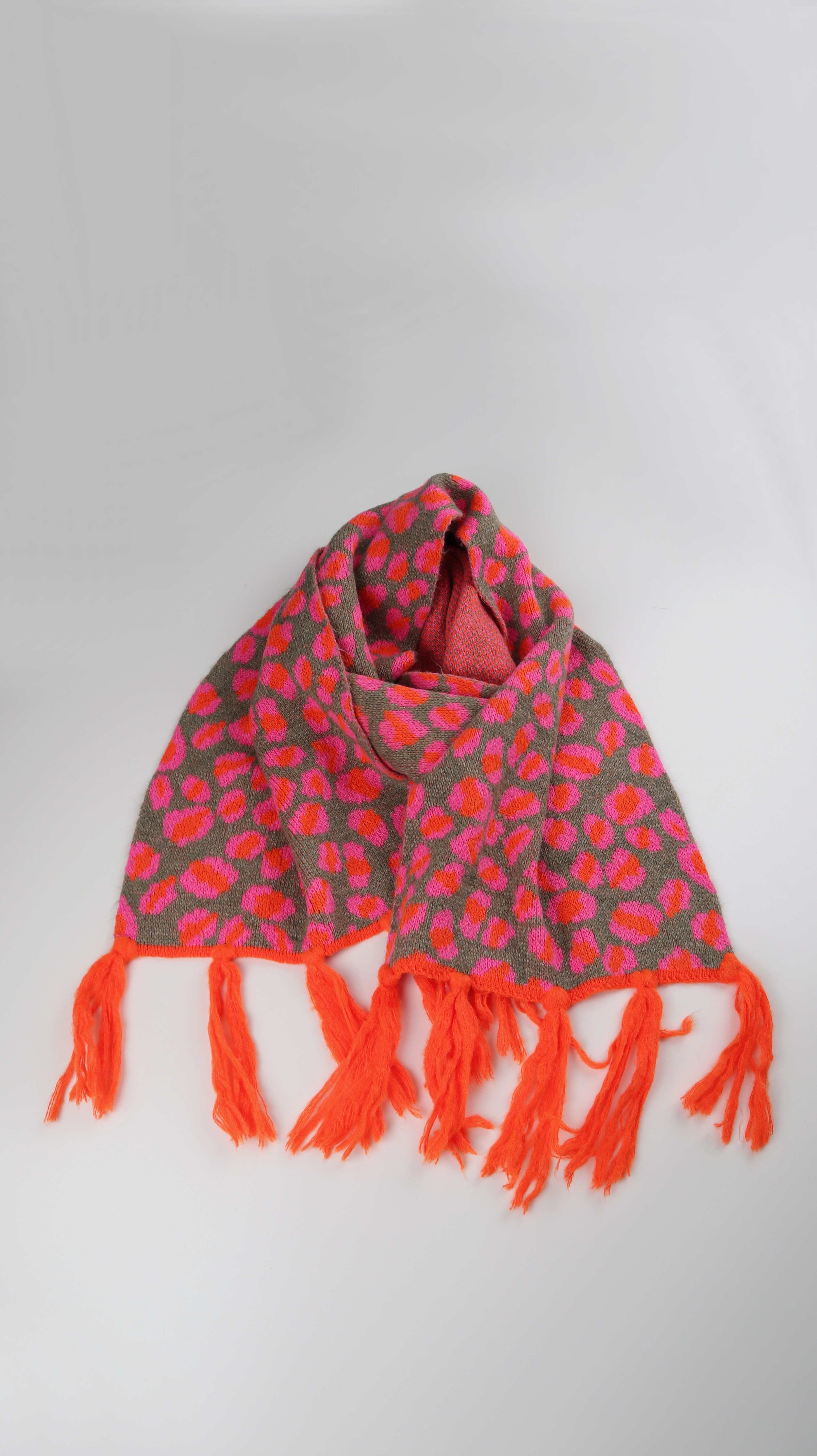 Strandmädchen Schal Neon Pink Orange Leo Tuch Fransenschal