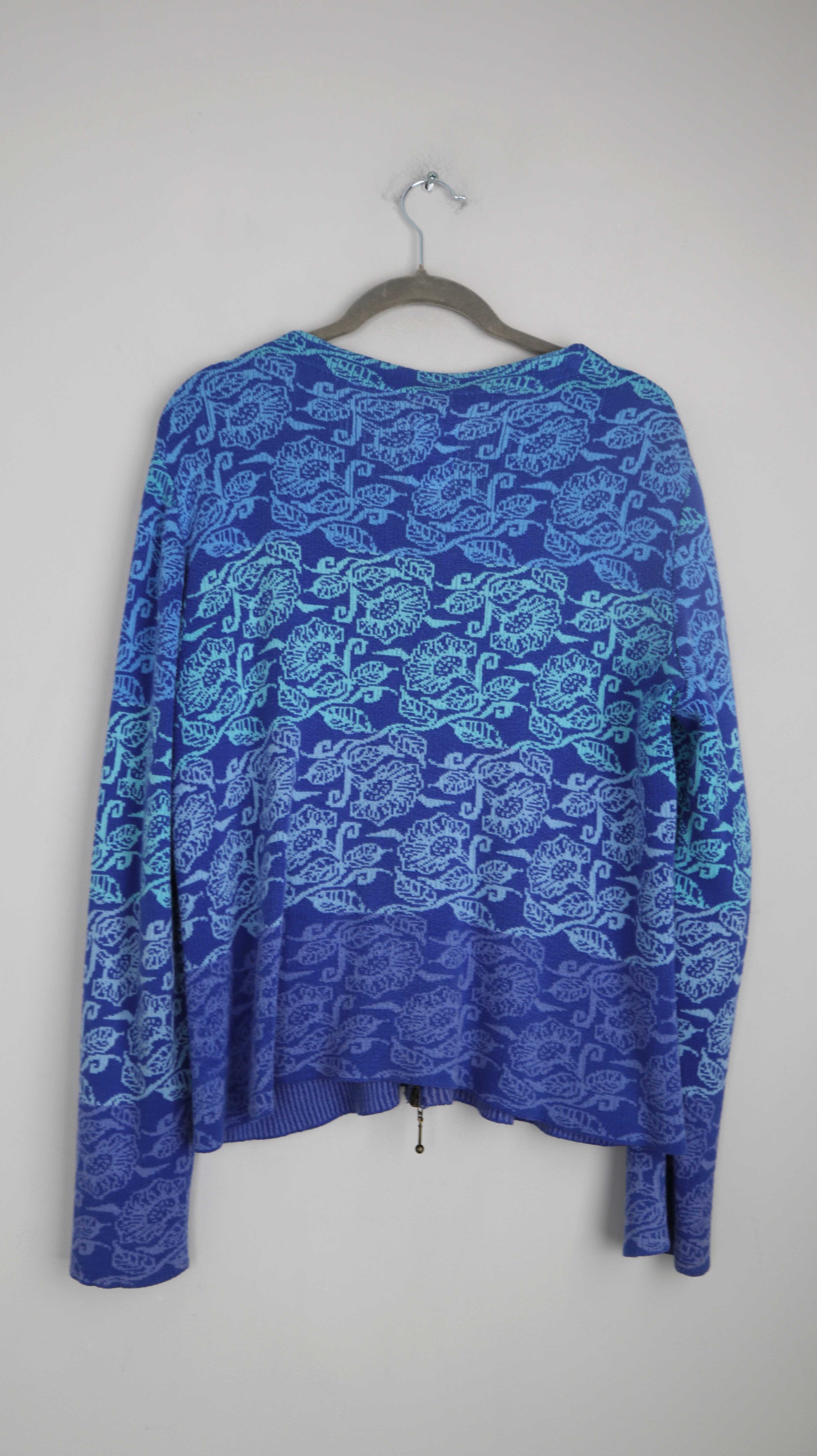 Hofius Jacke Blau Strickjacke Cardigan Muster gemustert 36 S Zipper