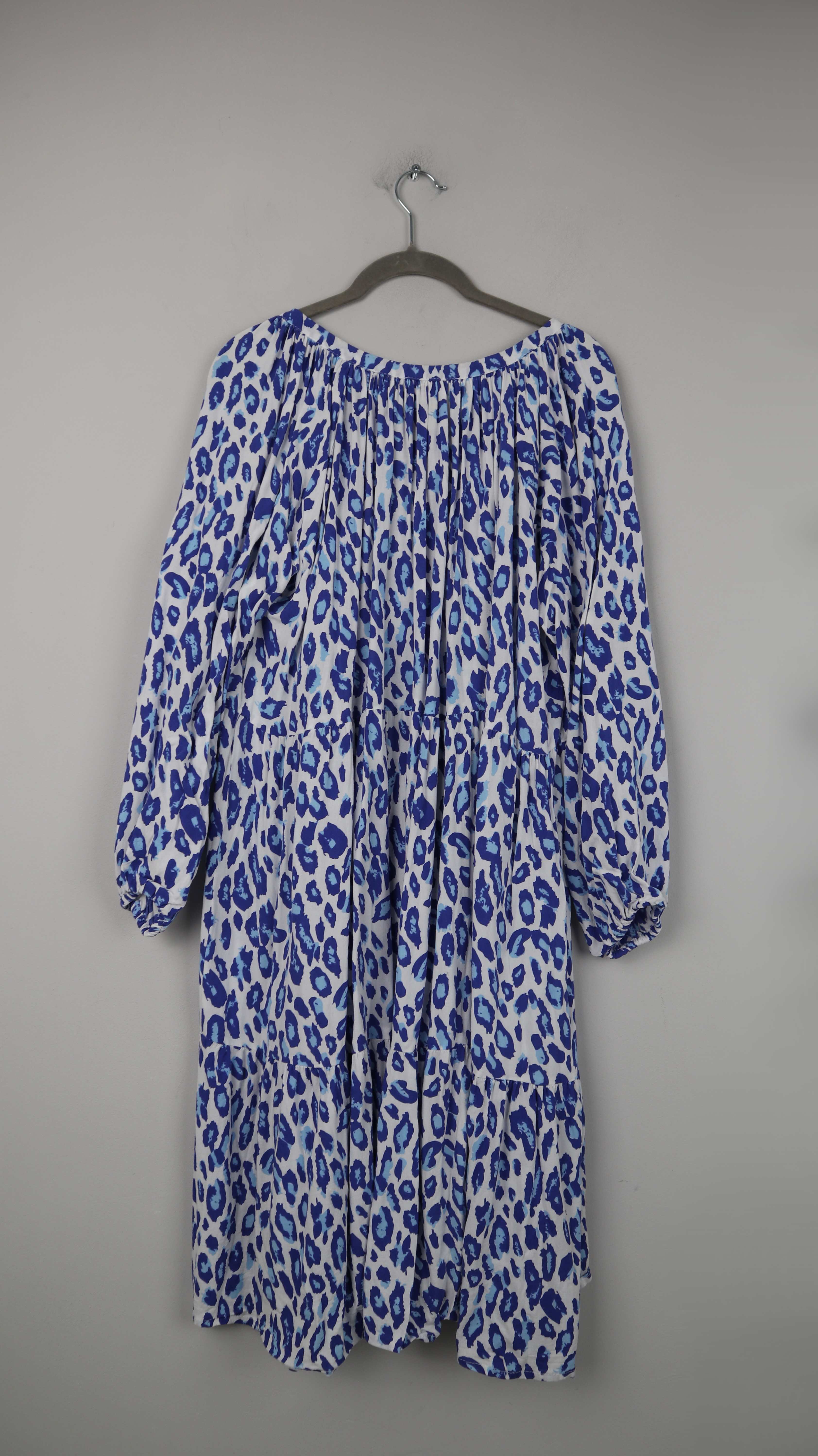 Zwillingsherz Kleid blau weiß Midi Midikleid Leo Leopardenmuster 40 L XL