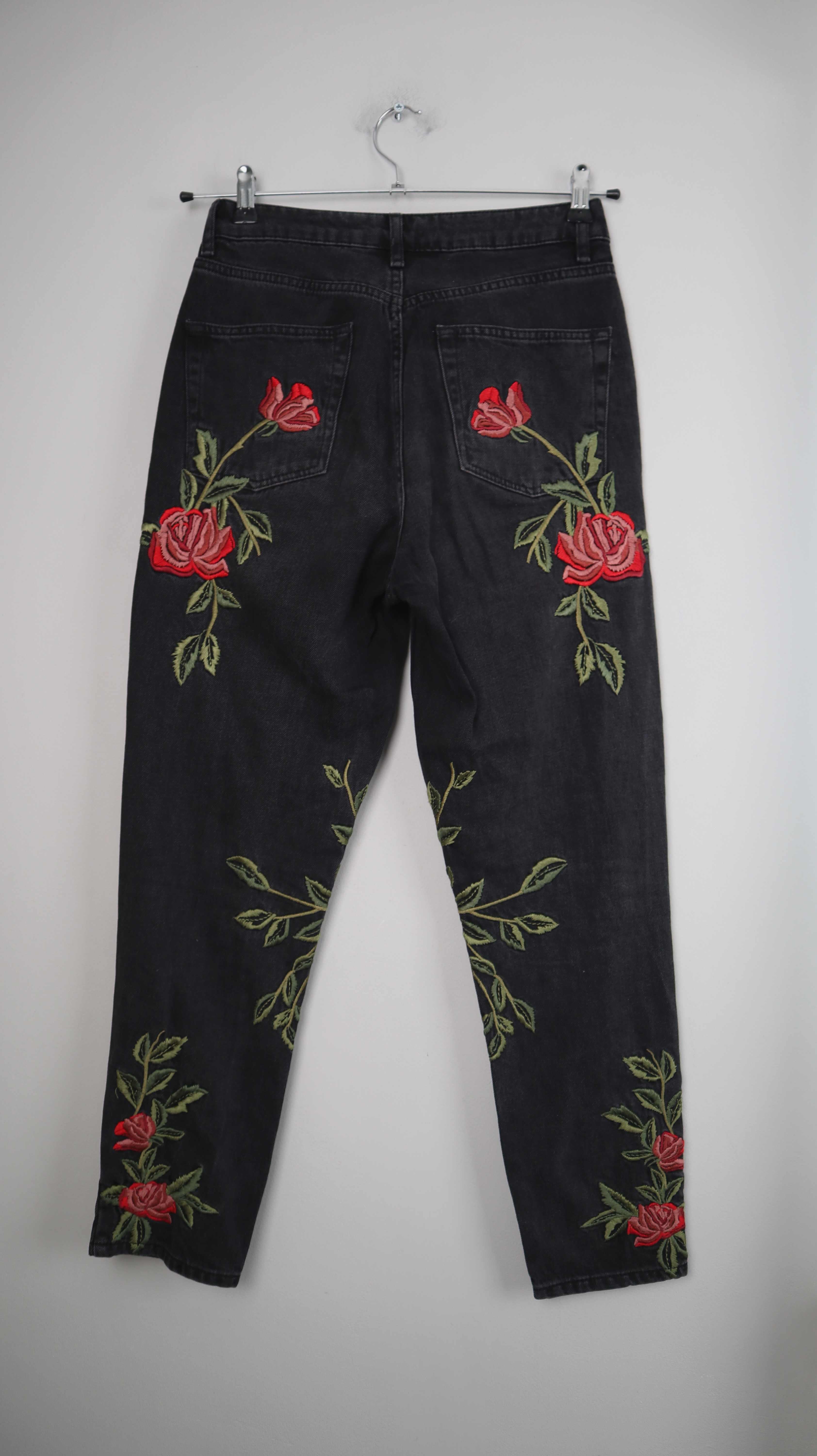Topshop Mom Jeans Rosen bestickt W28 L32 rot grün high waist