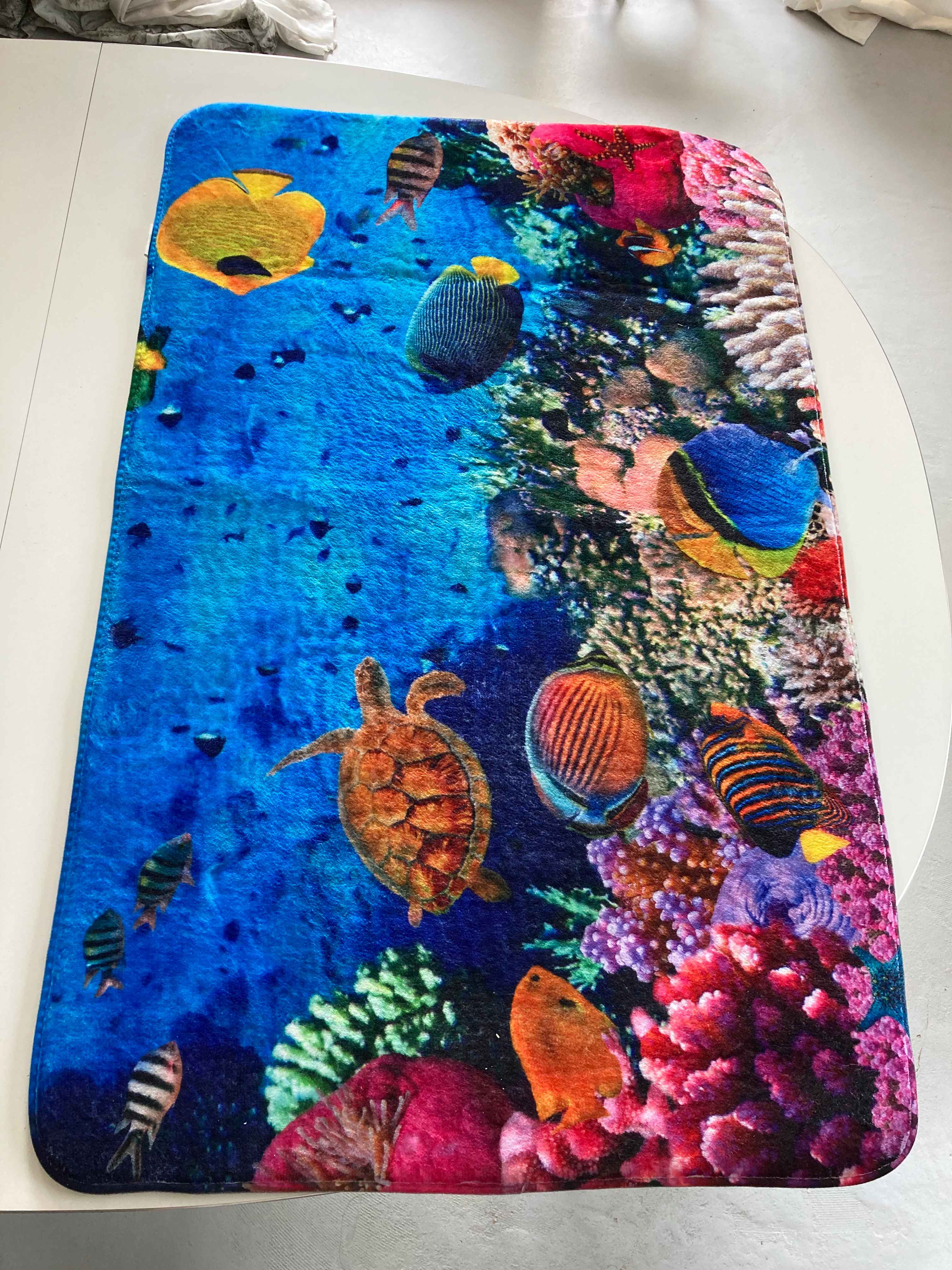 Badezimmerteppich groß Fische Teppich Badezimmerläufer Blau