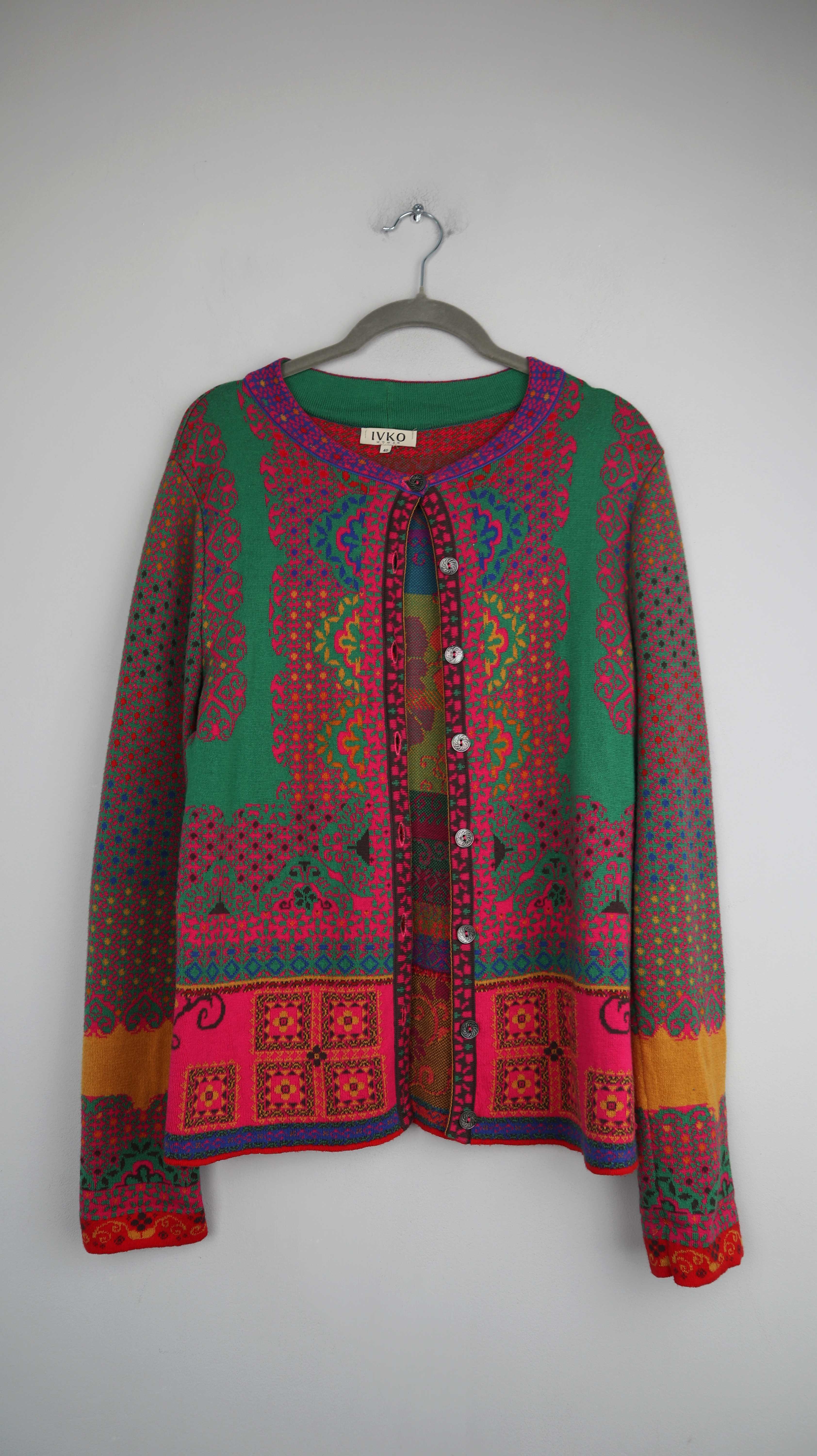 Ivko Strickjacke bunt 40 L Cardigan Baumwolle Muster gemustert Rot