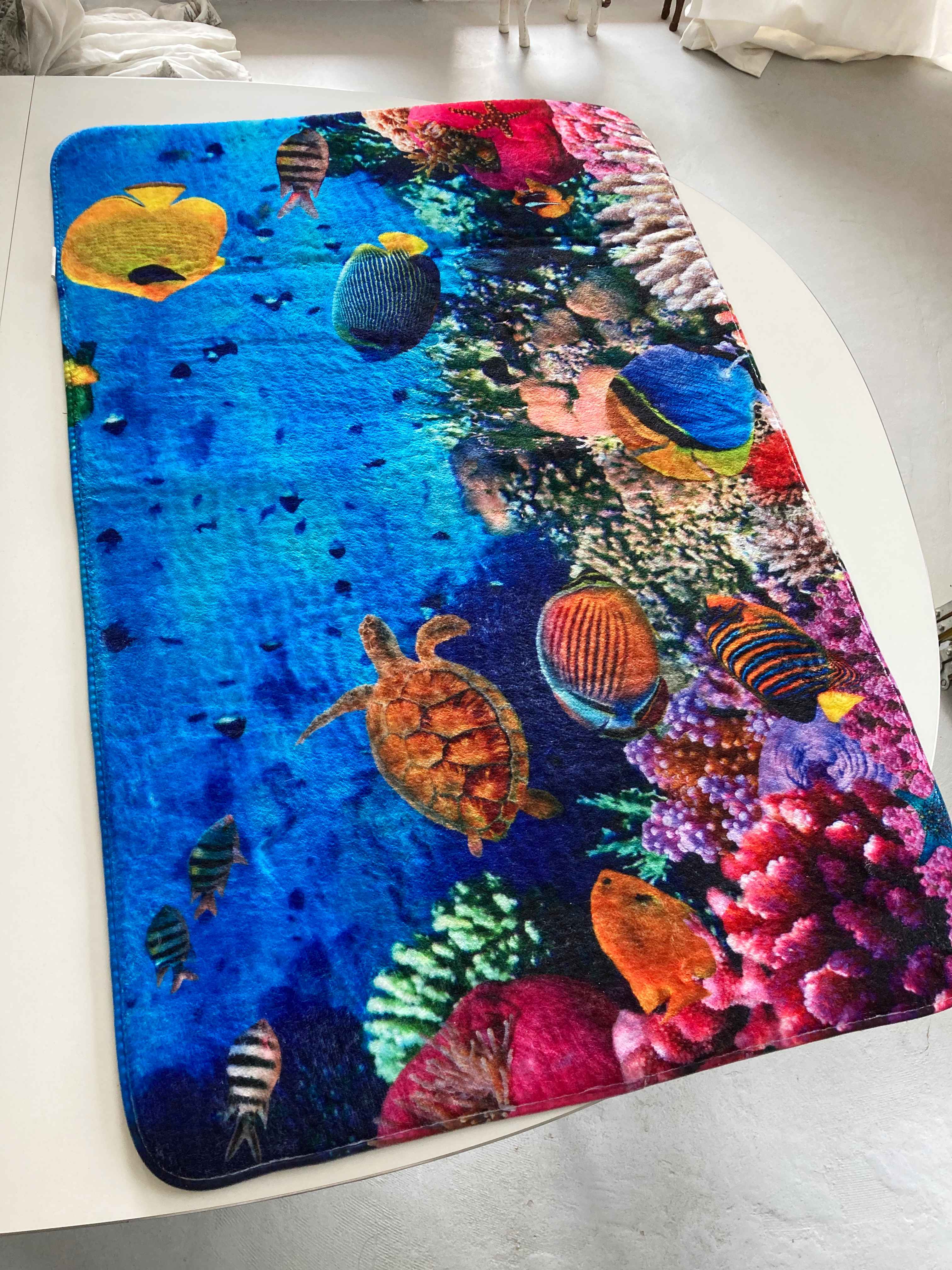 Badezimmerteppich groß Fische Teppich Badezimmerläufer Blau