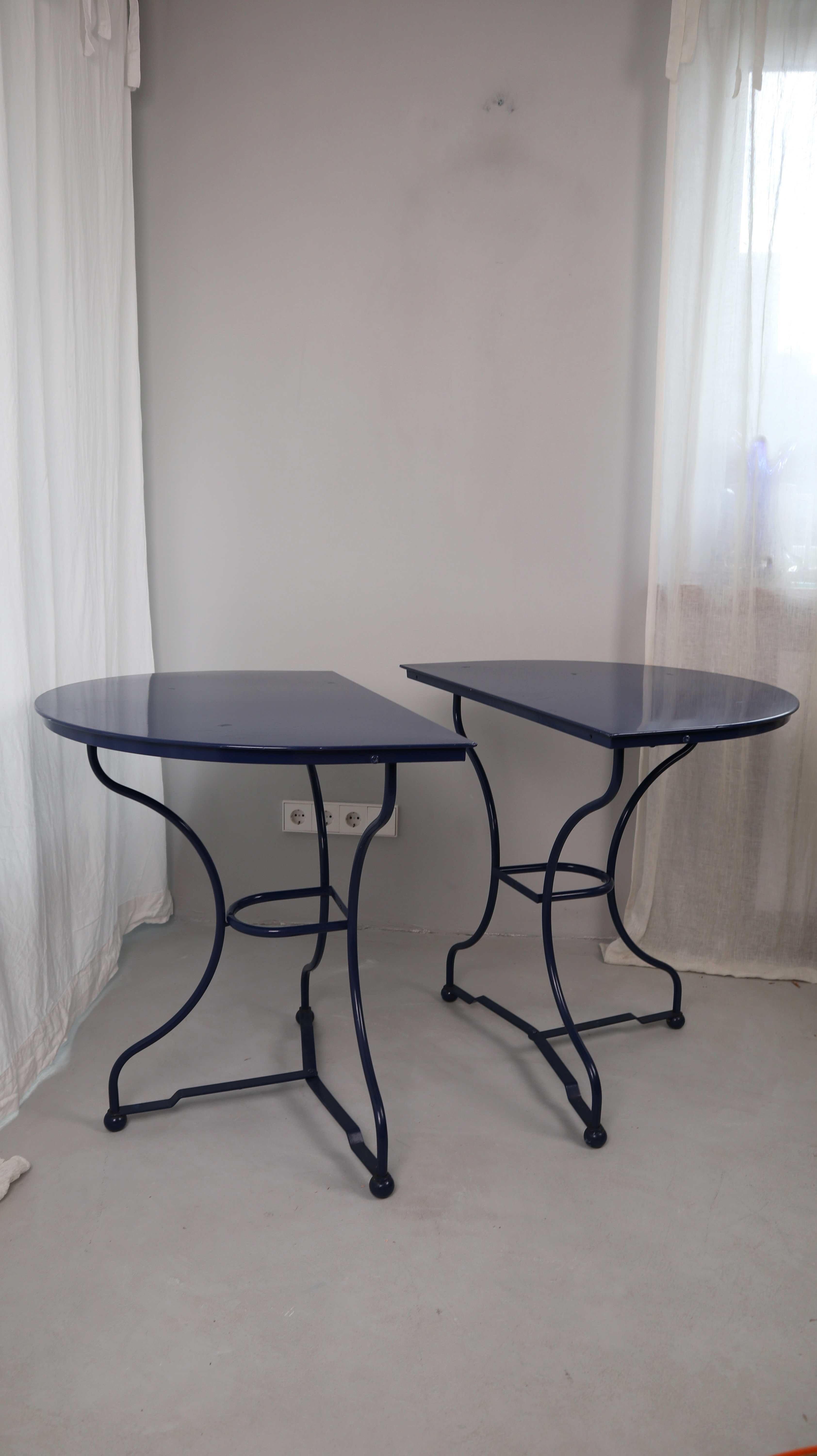 Balkontisch Klapptisch Beisteistelltisch Blau Metalltisch Halbrund Set Gartentisch