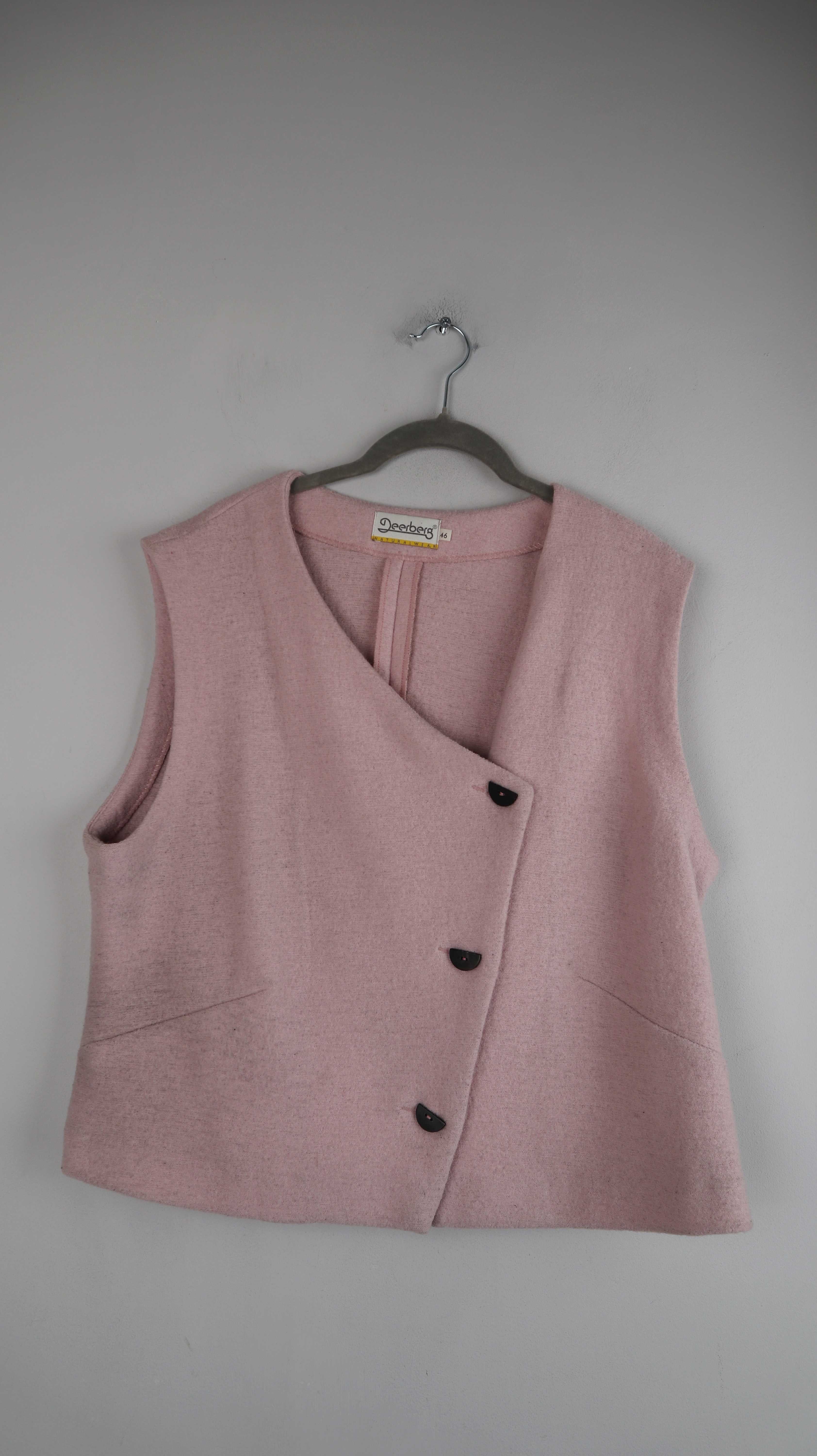 Deerberg Weste Rosa Schurwolle 46 XL Pastellrosa geknöpft