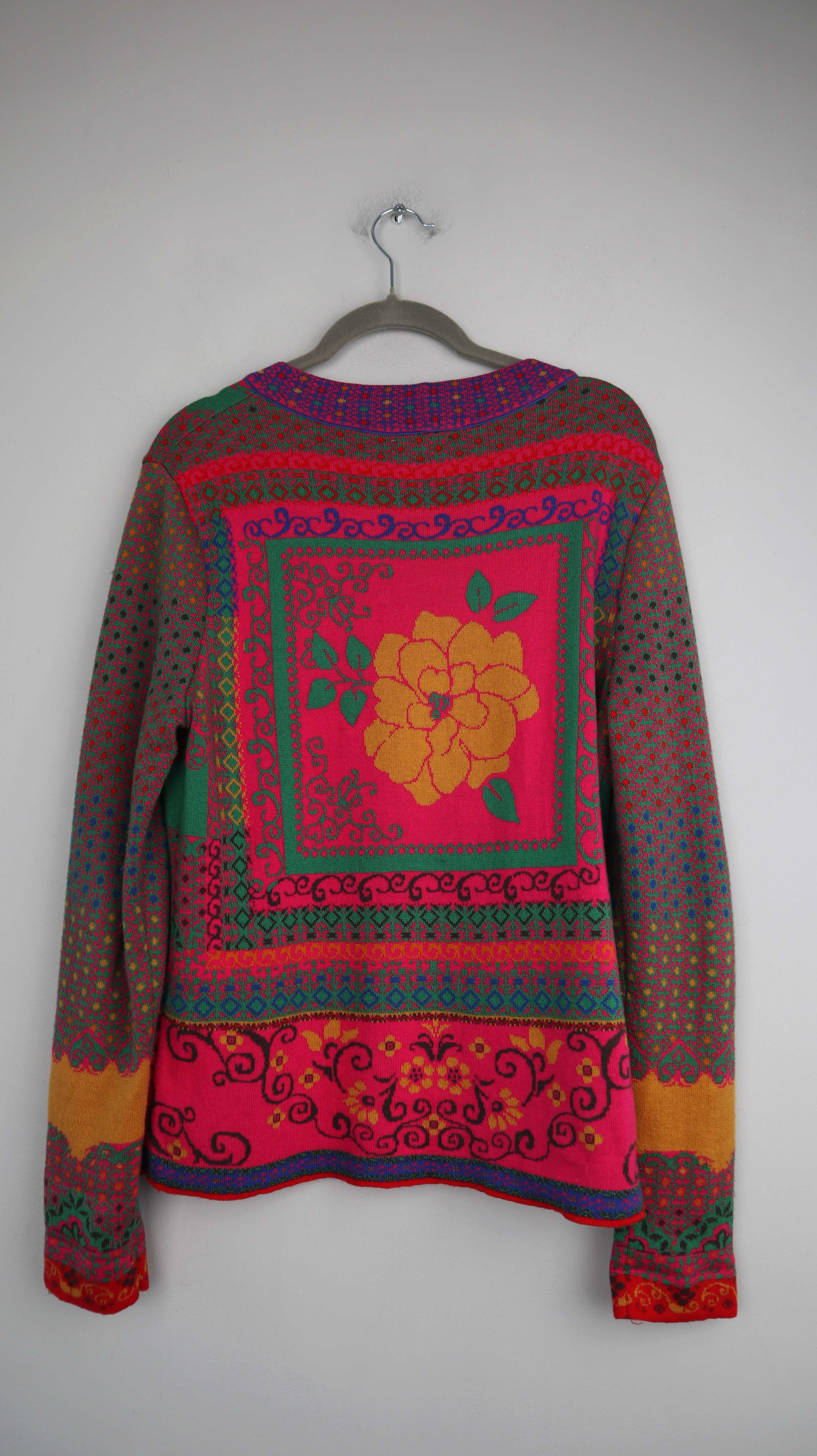 Ivko Strickjacke bunt 40 L Cardigan Baumwolle Muster gemustert Rot