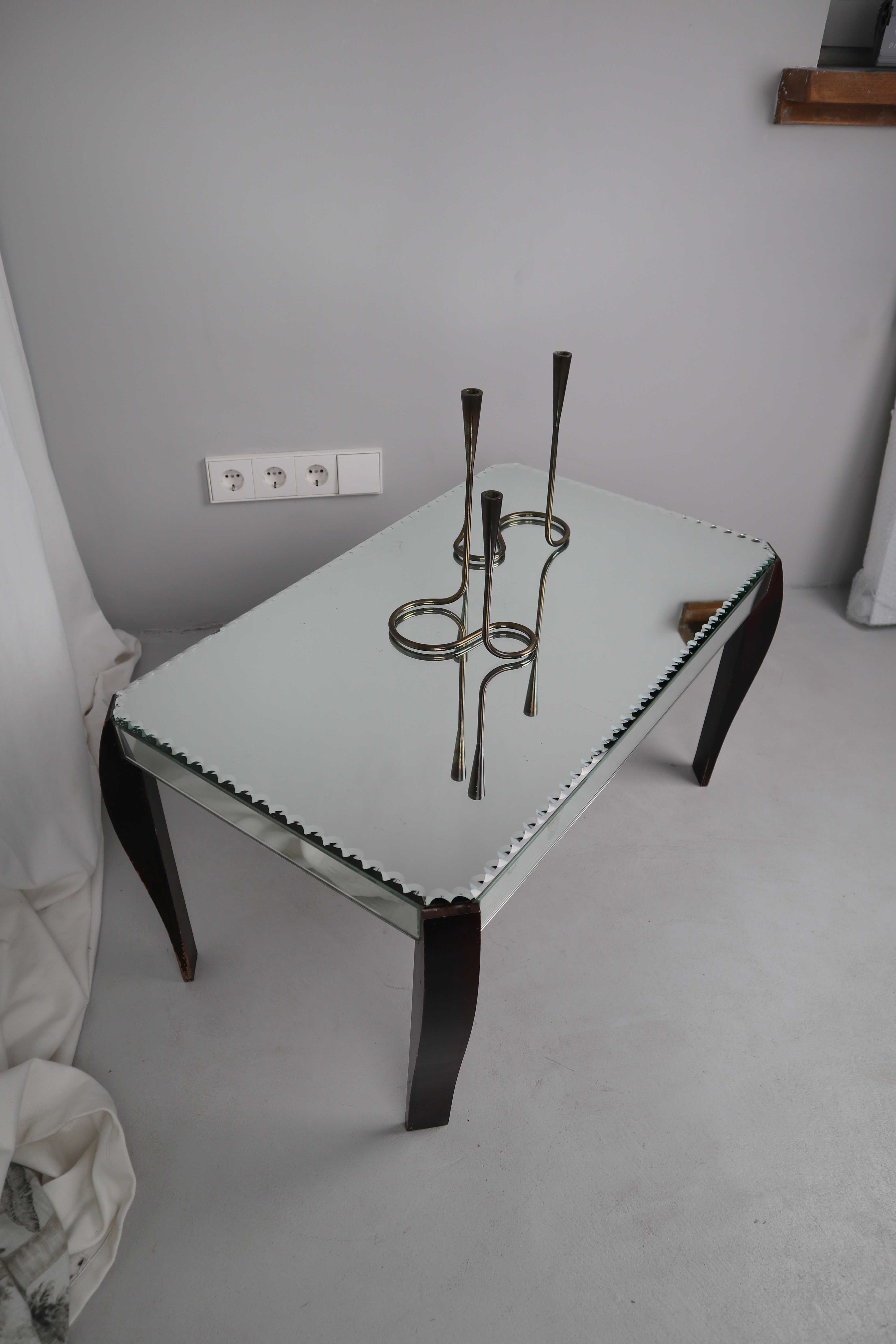 Tisch Beistelltisch Antik Frankreich Glas geschliffen Jugendstil Spiegeltisch