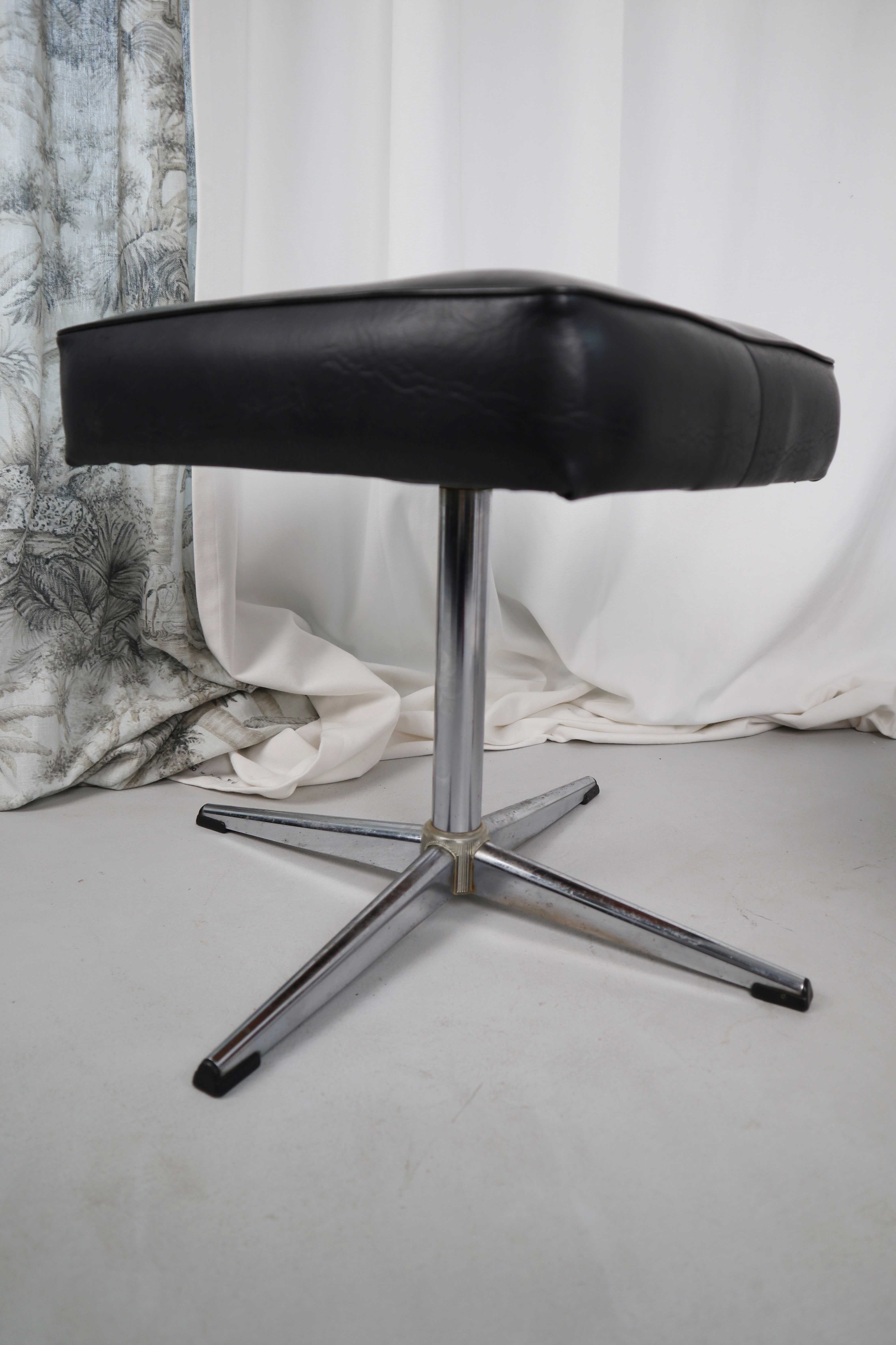 Beistellhocker Hocker Vintage Ottomane schwarz Drehhocker Chrom Set
