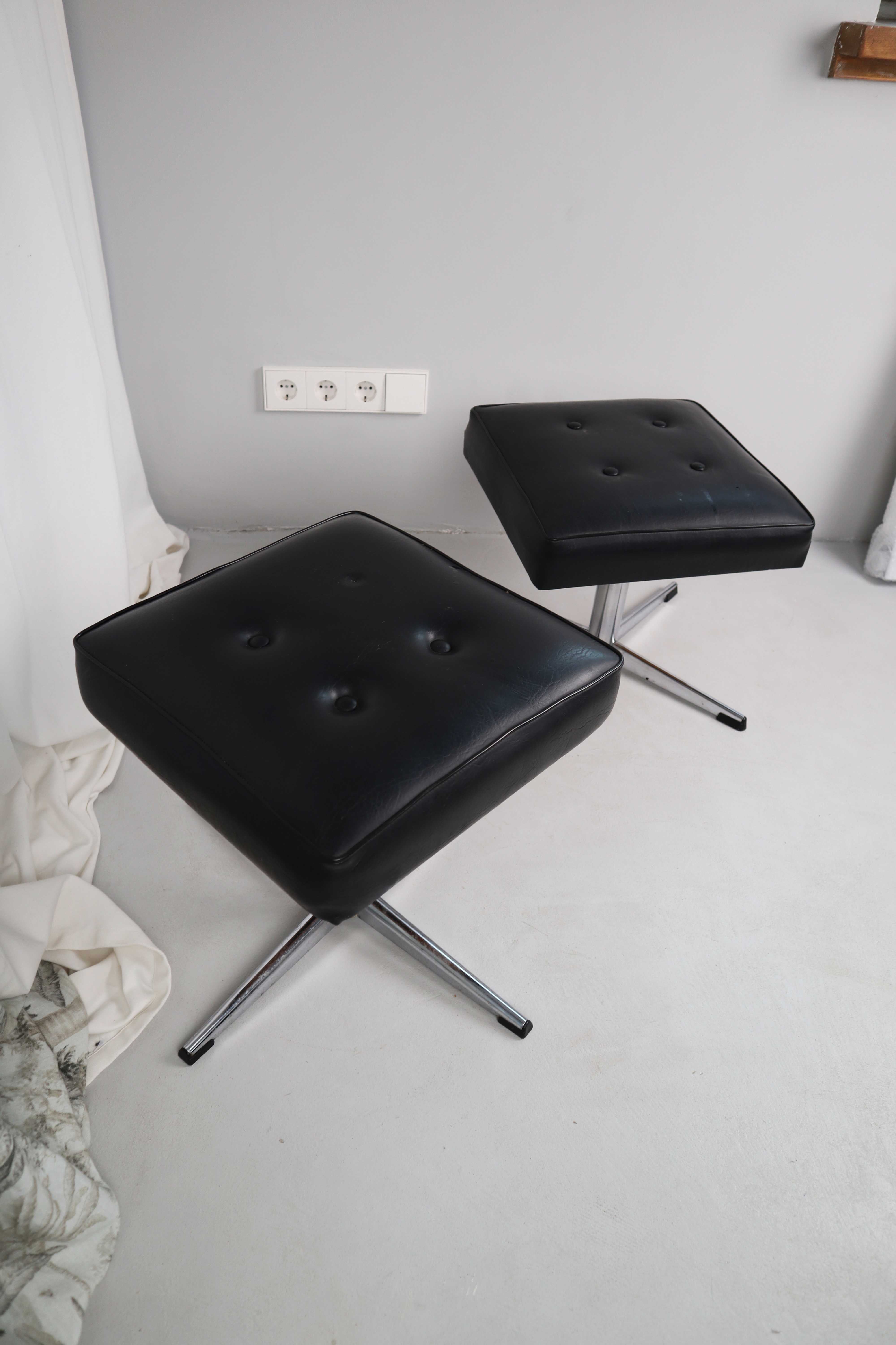 Beistellhocker Hocker Vintage Ottomane schwarz Drehhocker Chrom Set