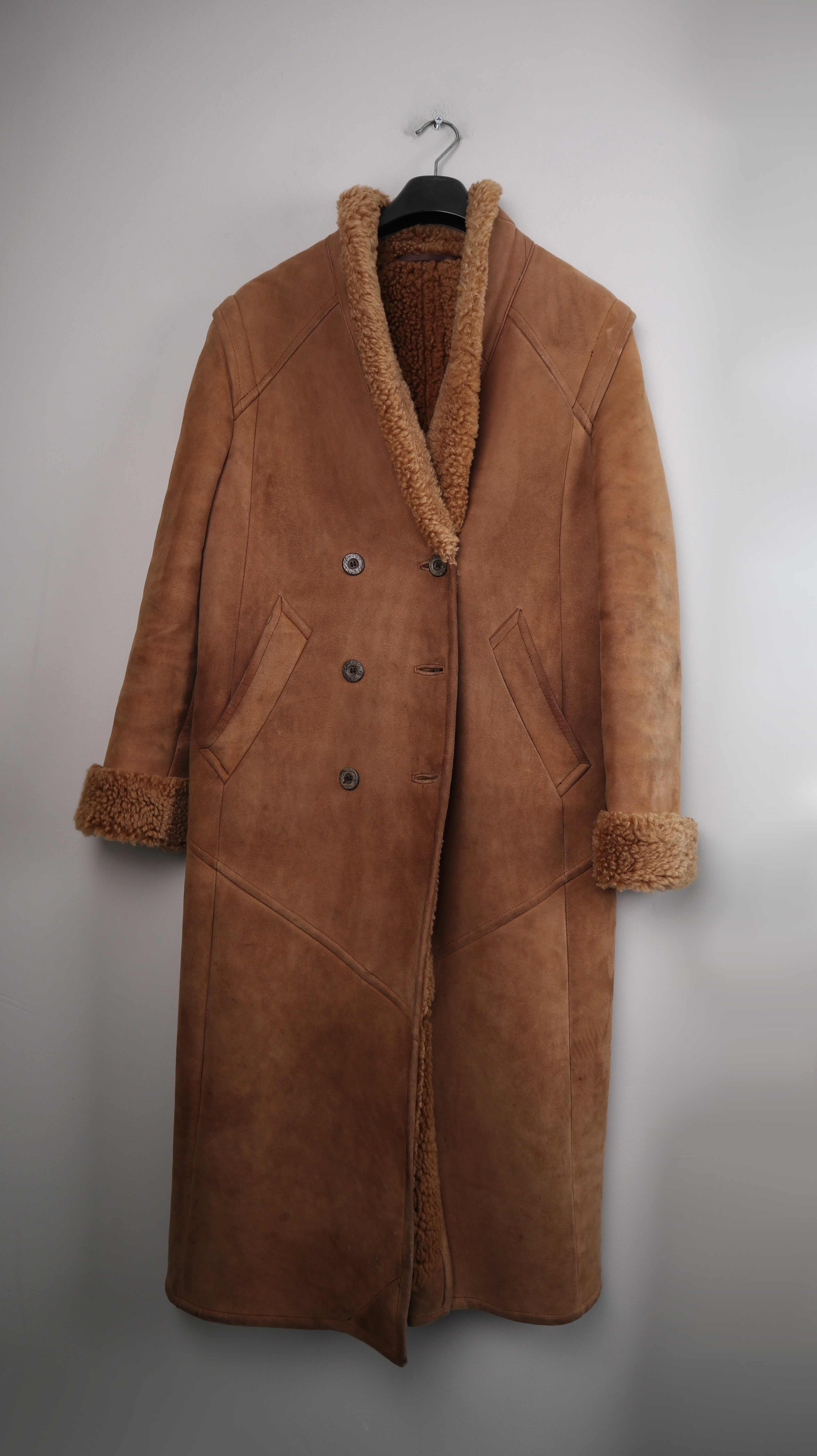 Friitala Made in Finland Mantel Lammfellmantel Braun gefüttert 42 XL Ledermantel