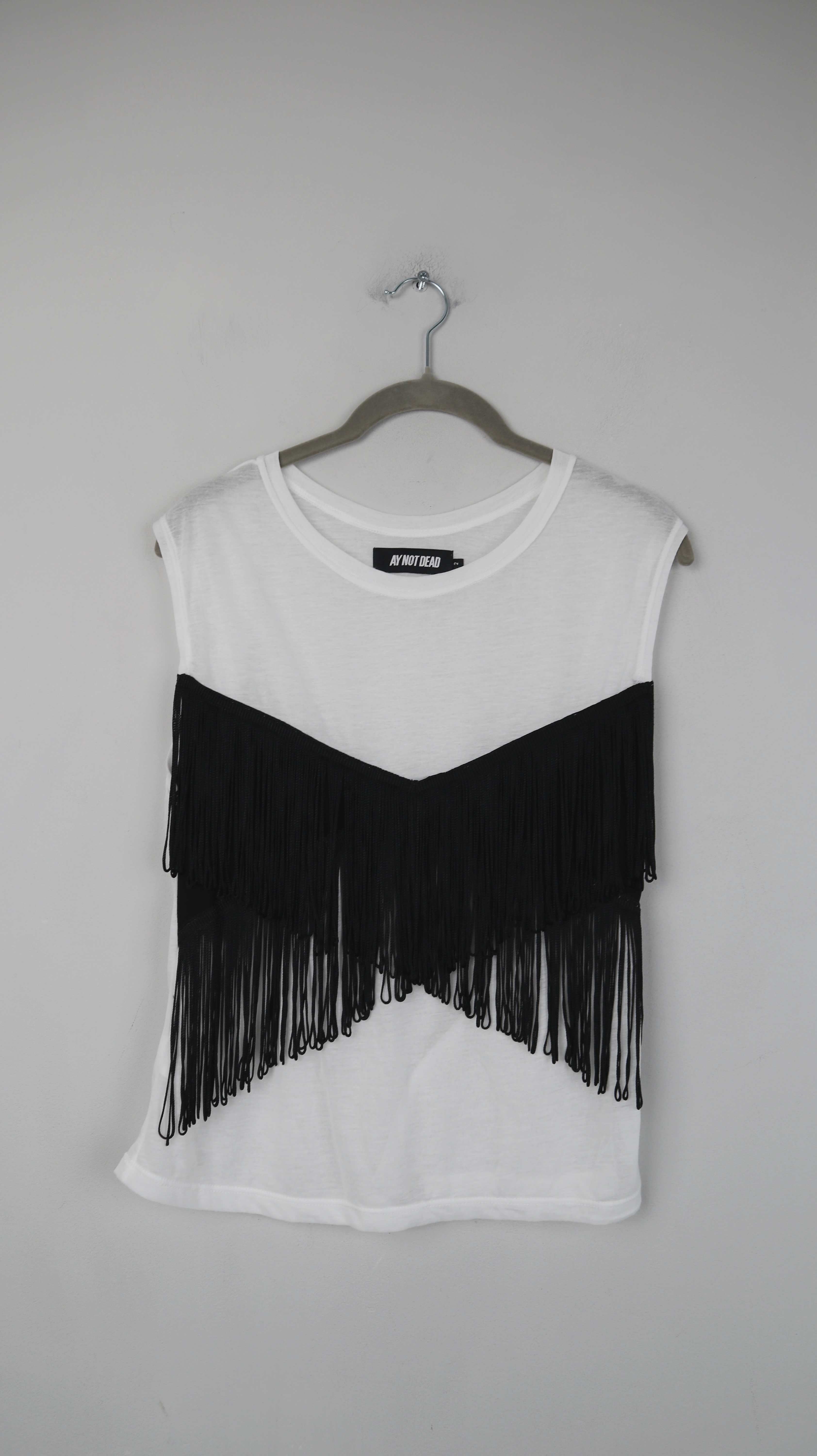 Ay not dead Top Shirt weiß Fransen 36 S Cowboy Fransenshirt