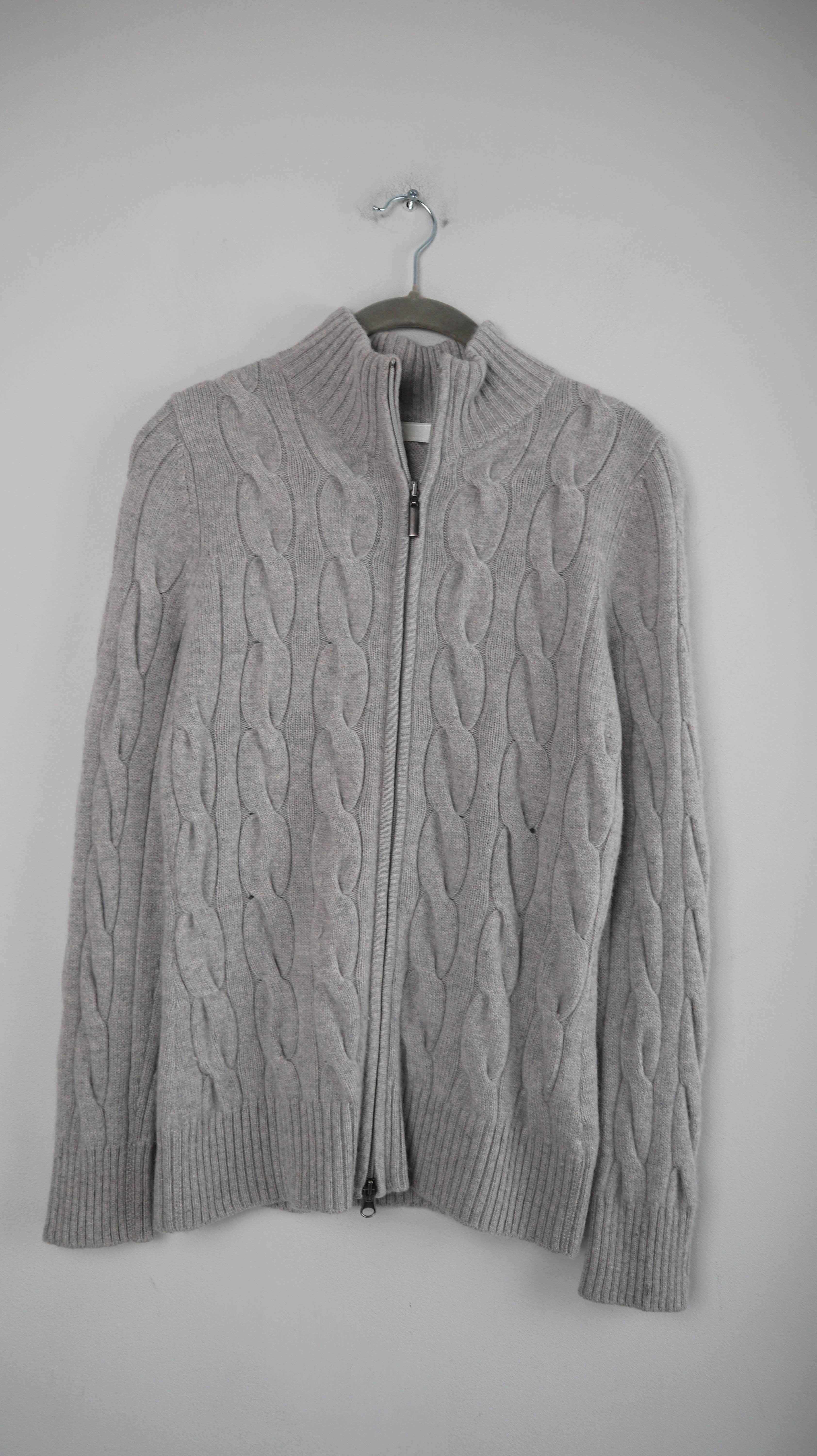 Unger Hamburg Strickjacke Zipper Grau 38 M Zopfmuster Cashmere