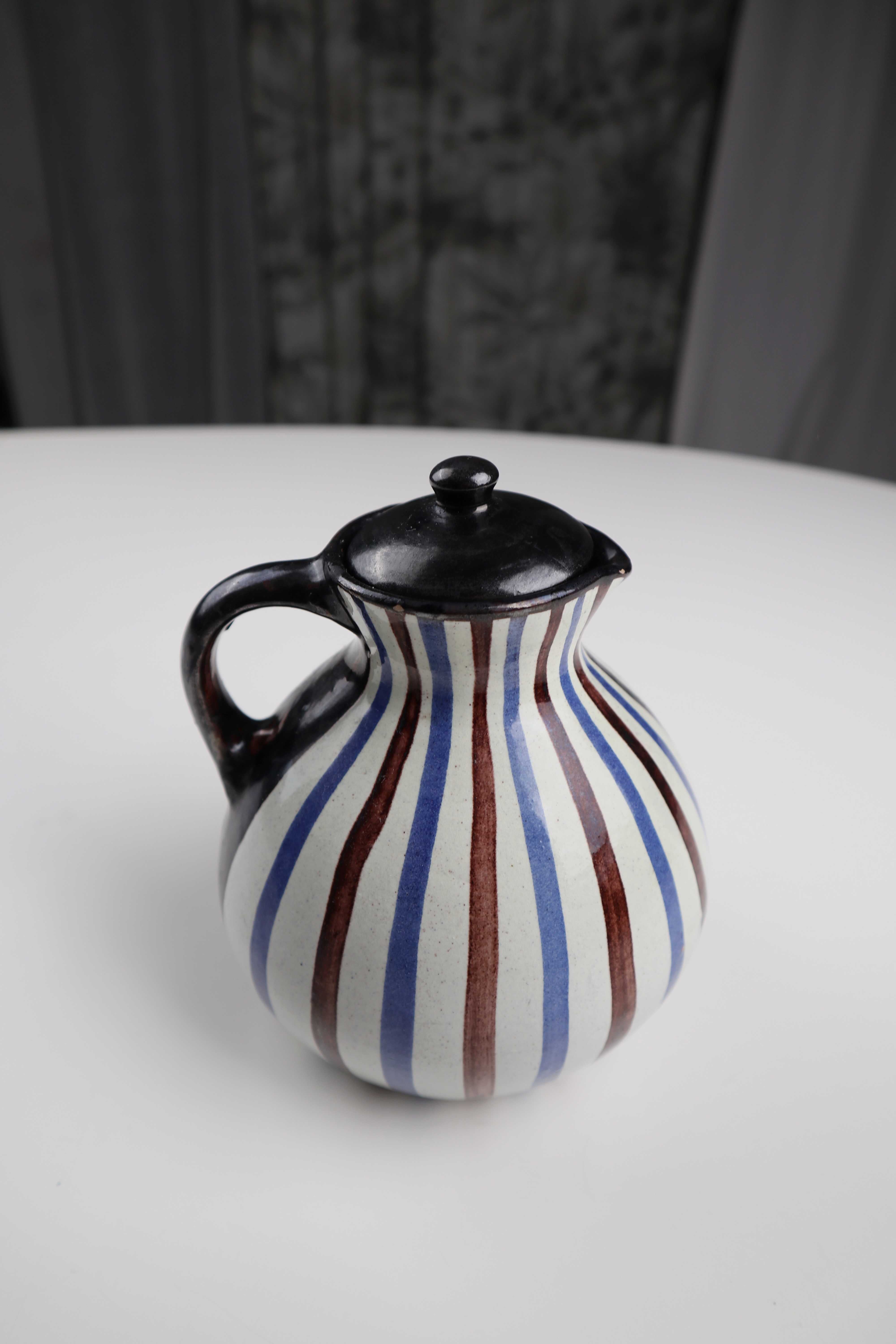 Kanne Vase Denmark dänisch gestreift signiert handbemalt retro skandinavisch