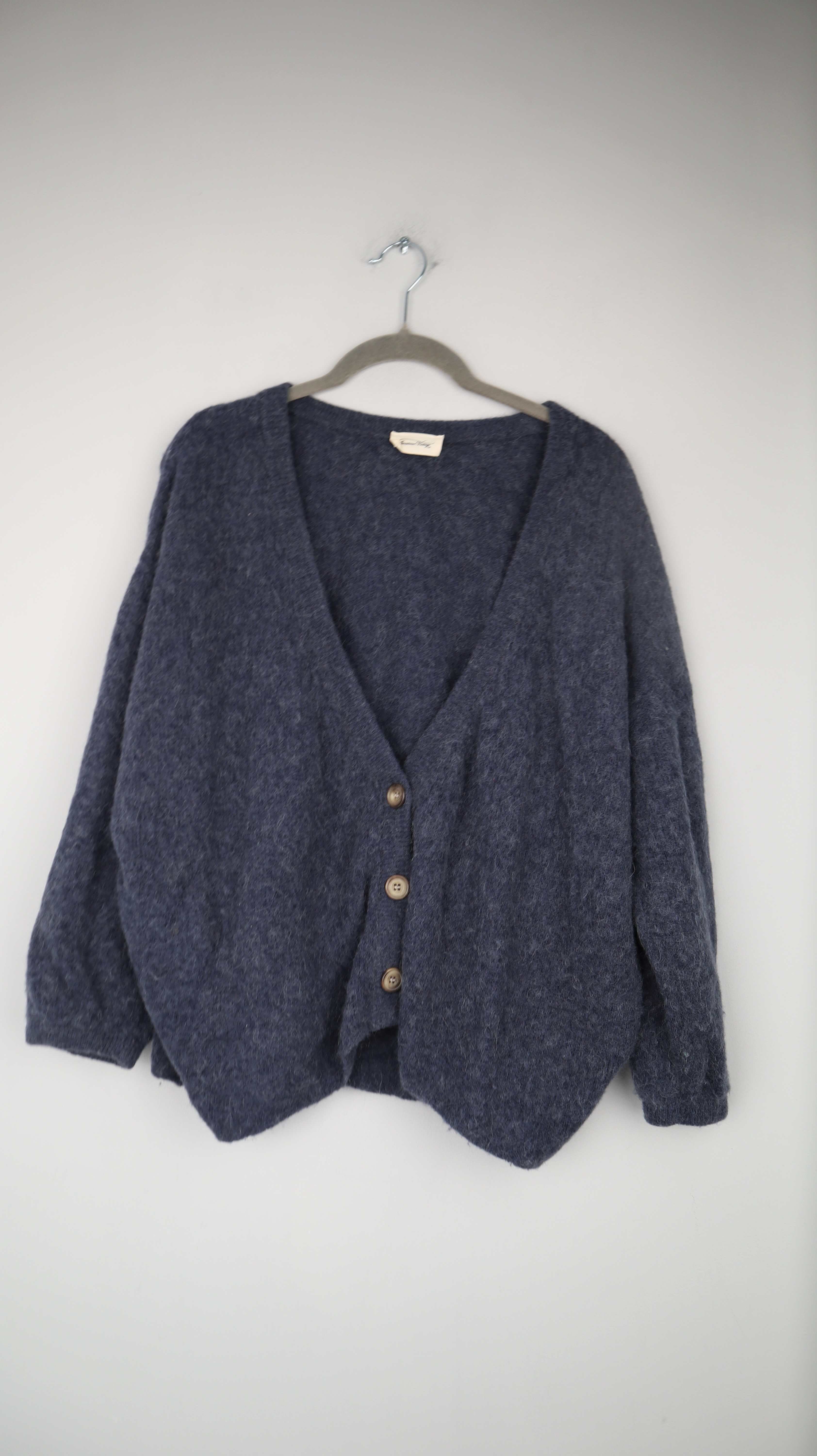 American Vintage Strickjacke Cardigan Blau dunkelblau Alpaka Wolle Wollstrickjacke