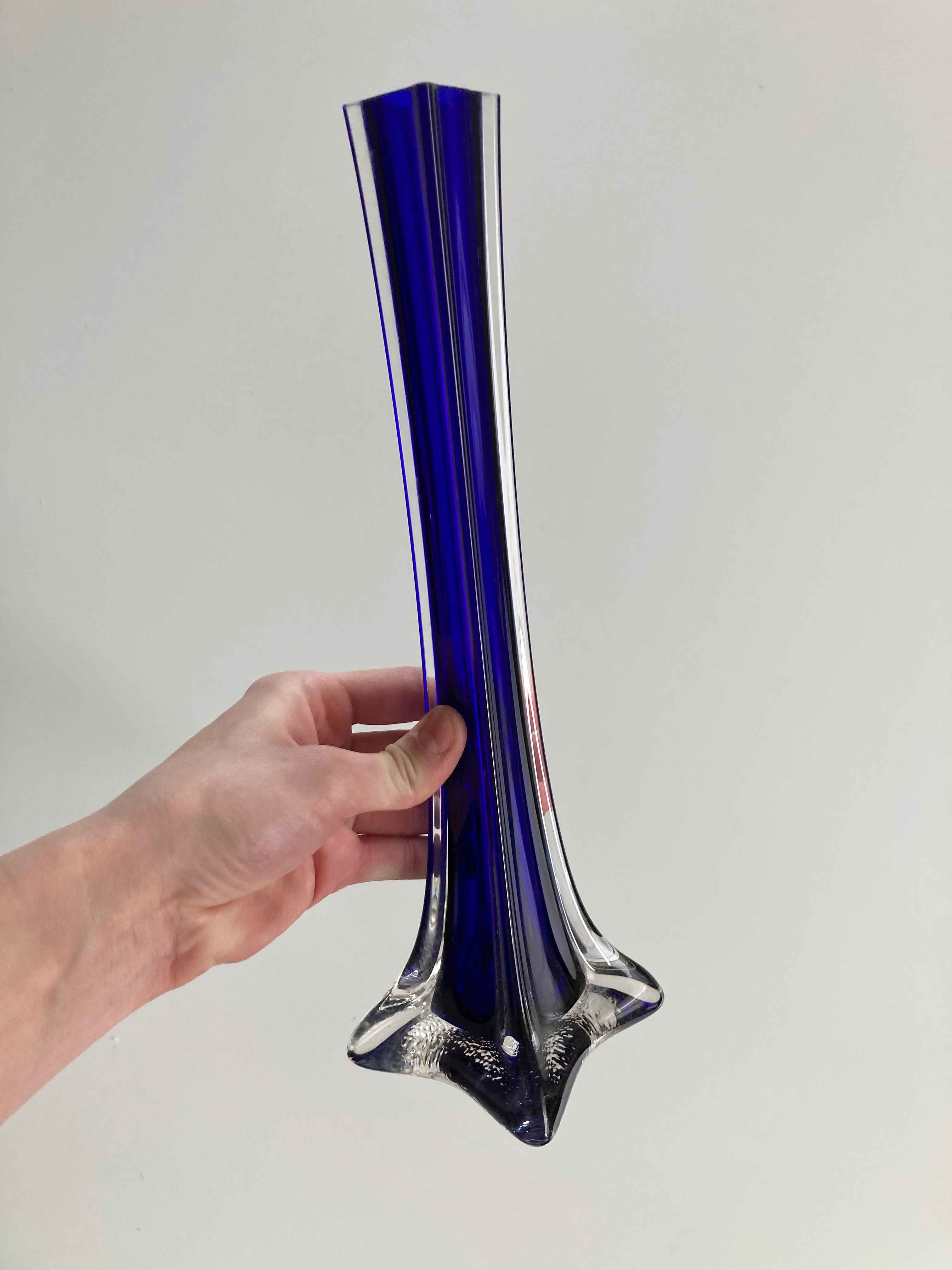 Muranoglas Vase blau Stabvase Retro Space Age blau Dunkelblau Blumenvase