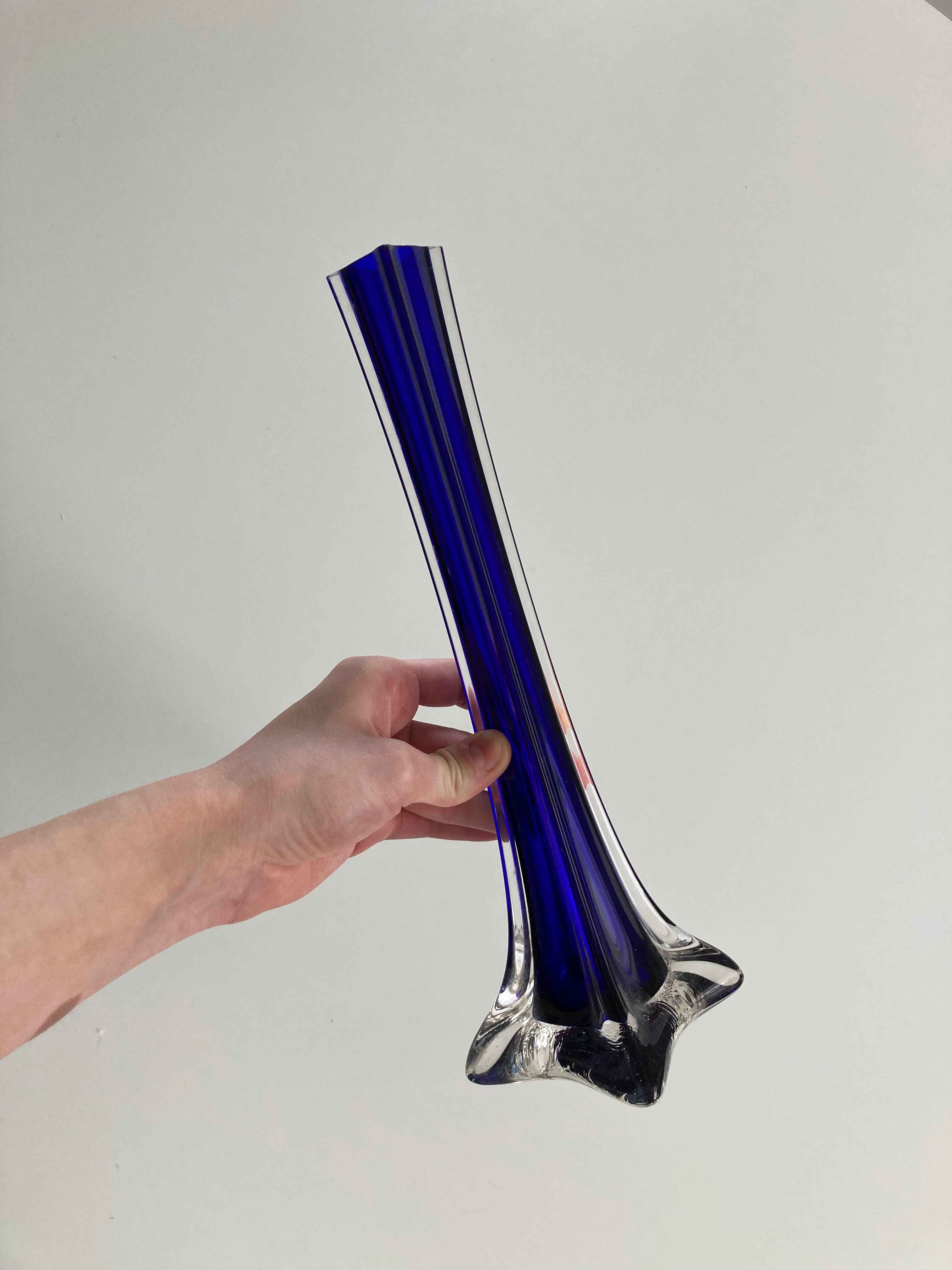 Muranoglas Vase blau Stabvase Retro Space Age blau Dunkelblau Blumenvase