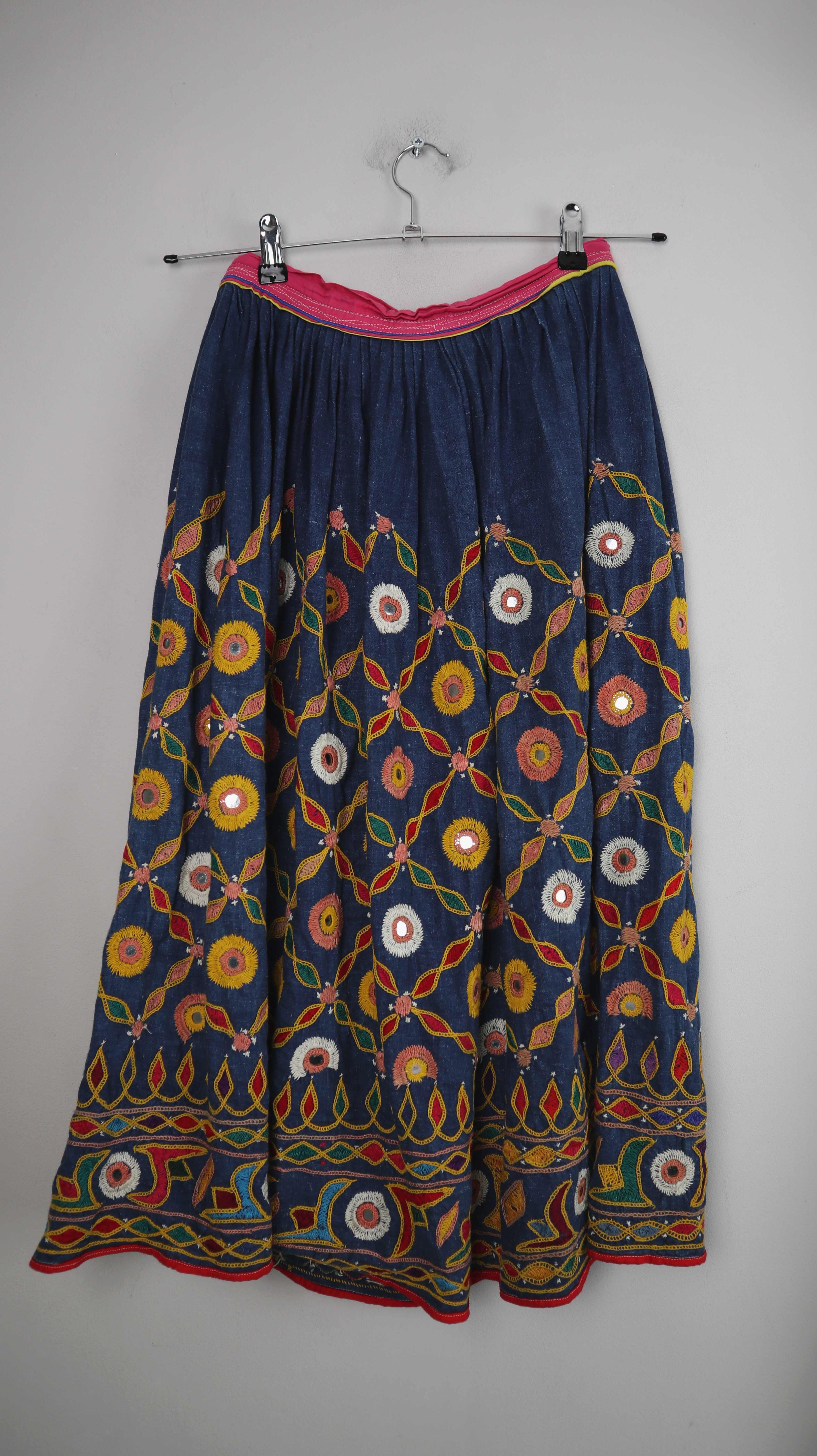 True Vintage Rock Midi Midirock 36 S blau denim Spiegel Hippie Bohemian