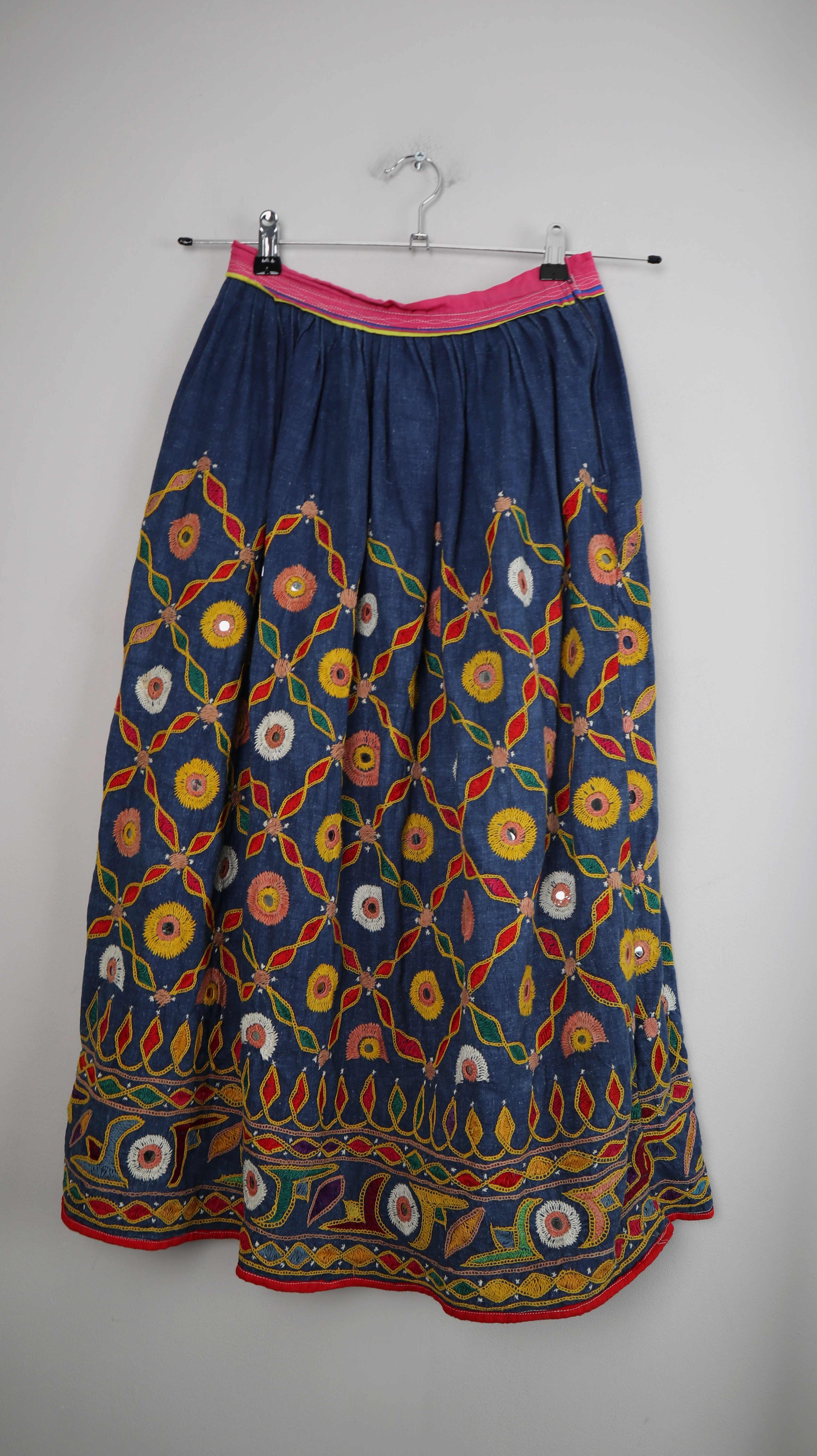 True Vintage Rock Midi Midirock 36 S blau denim Spiegel Hippie Bohemian