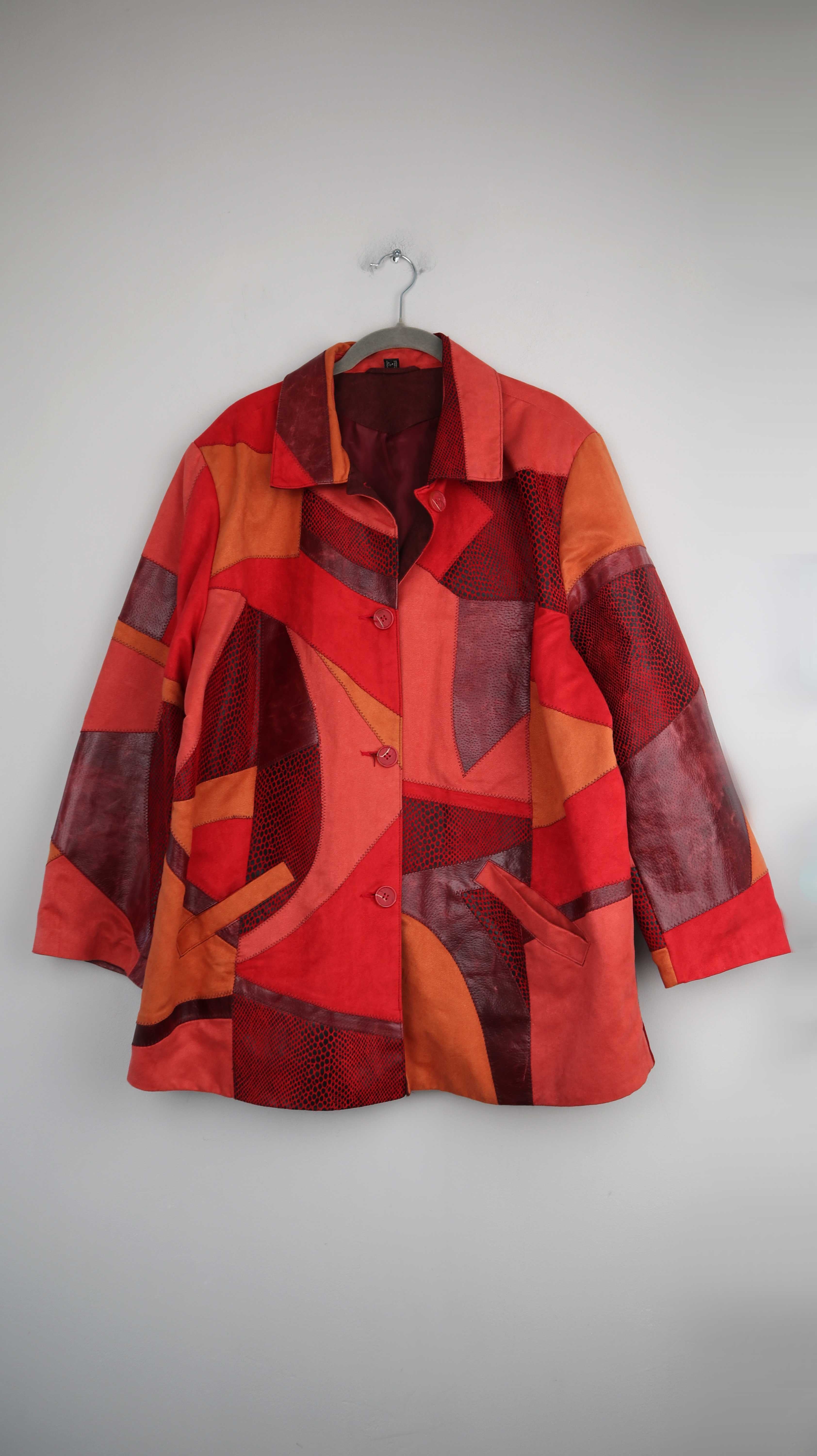 True Vintage Lederjacke rot Patches 40 L 46 Jacke Blazer