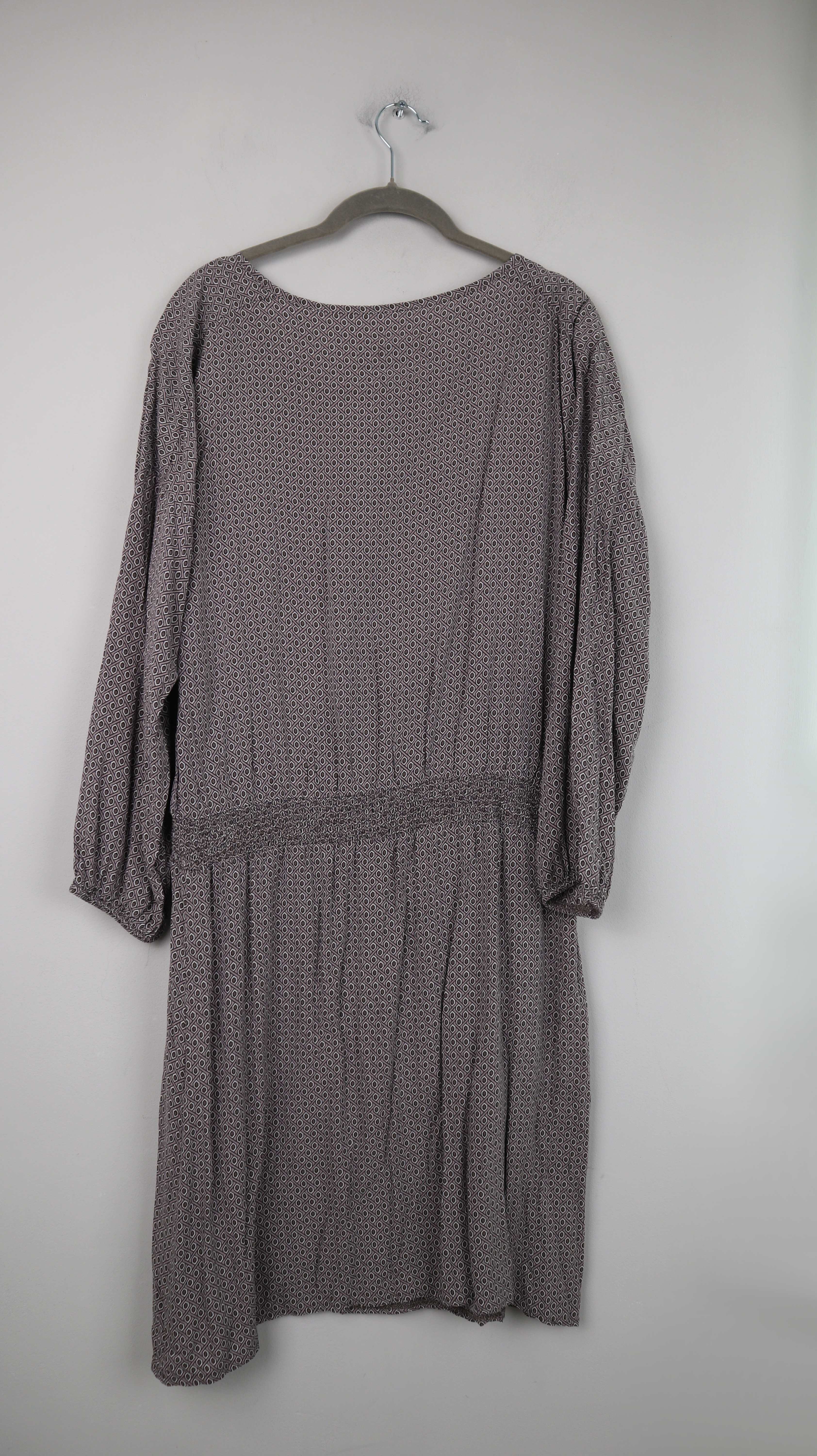 Deerberg Kleid 38 M Midi Midikleid gemustert braun blau geometrisch langarm