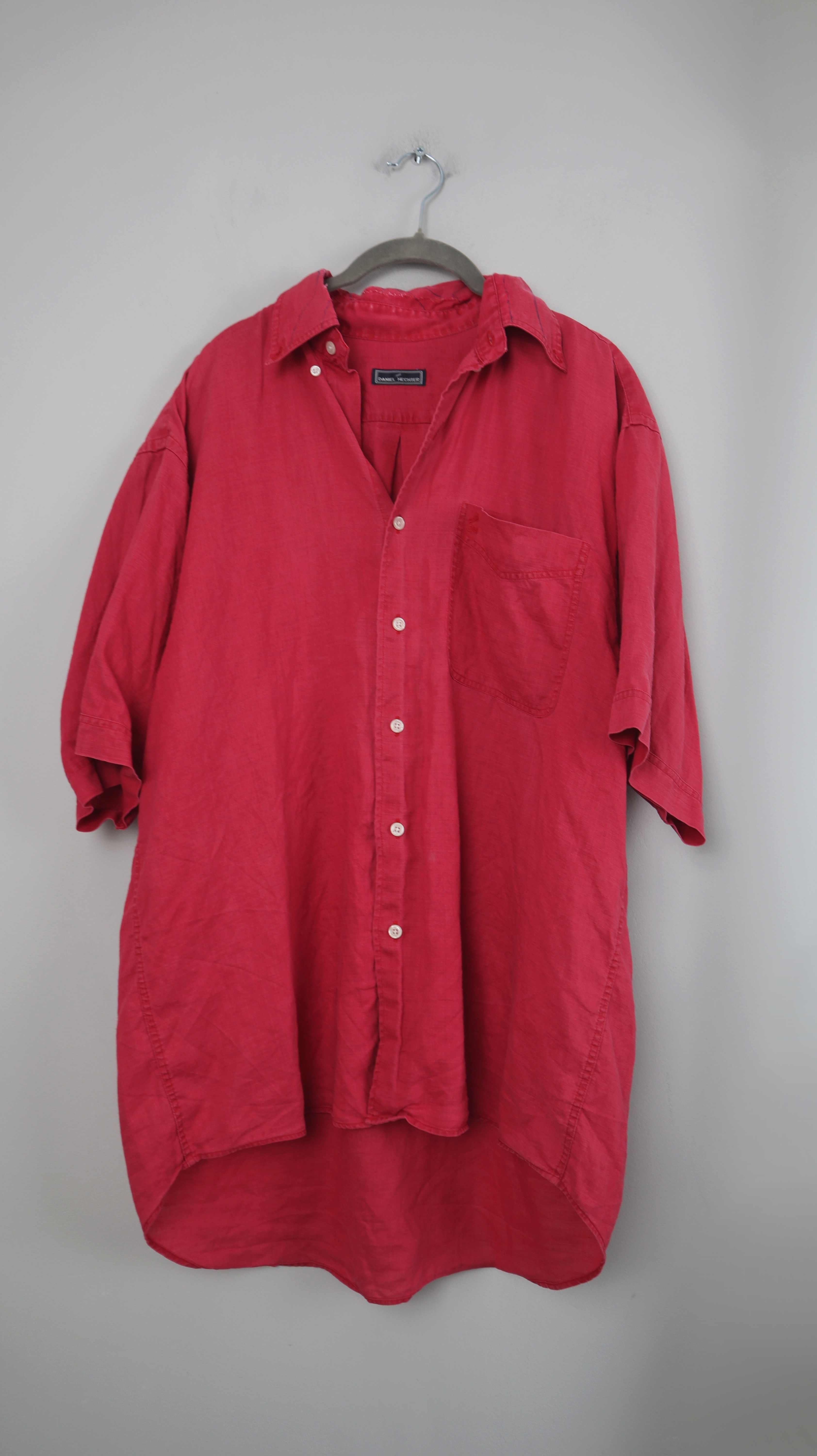 Daniel Hechter Hemd rot Leinen Leinenhemd Vintage M kurzärmlig bedruckt