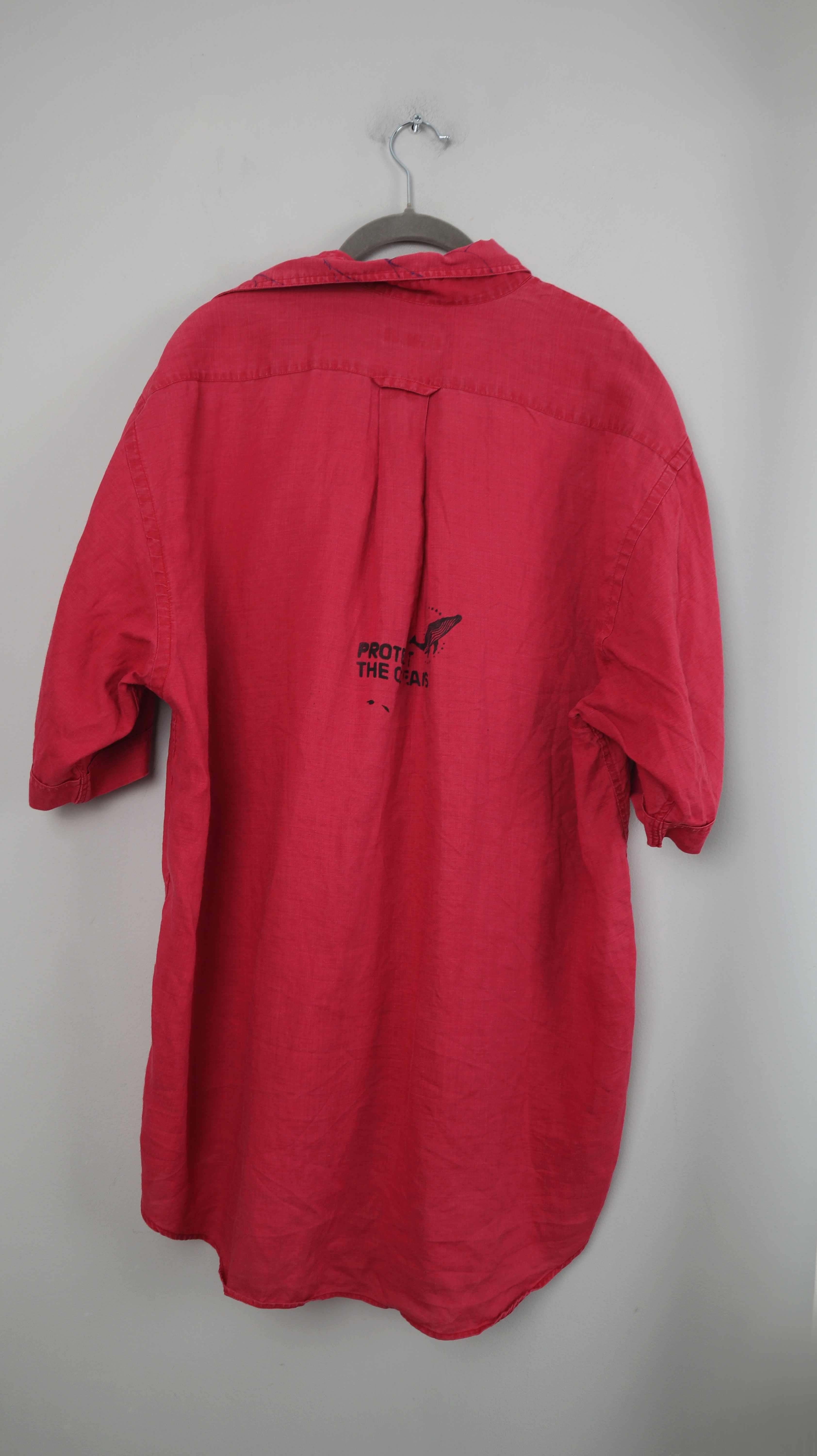 Daniel Hechter Hemd rot Leinen Leinenhemd Vintage M kurzärmlig bedruckt