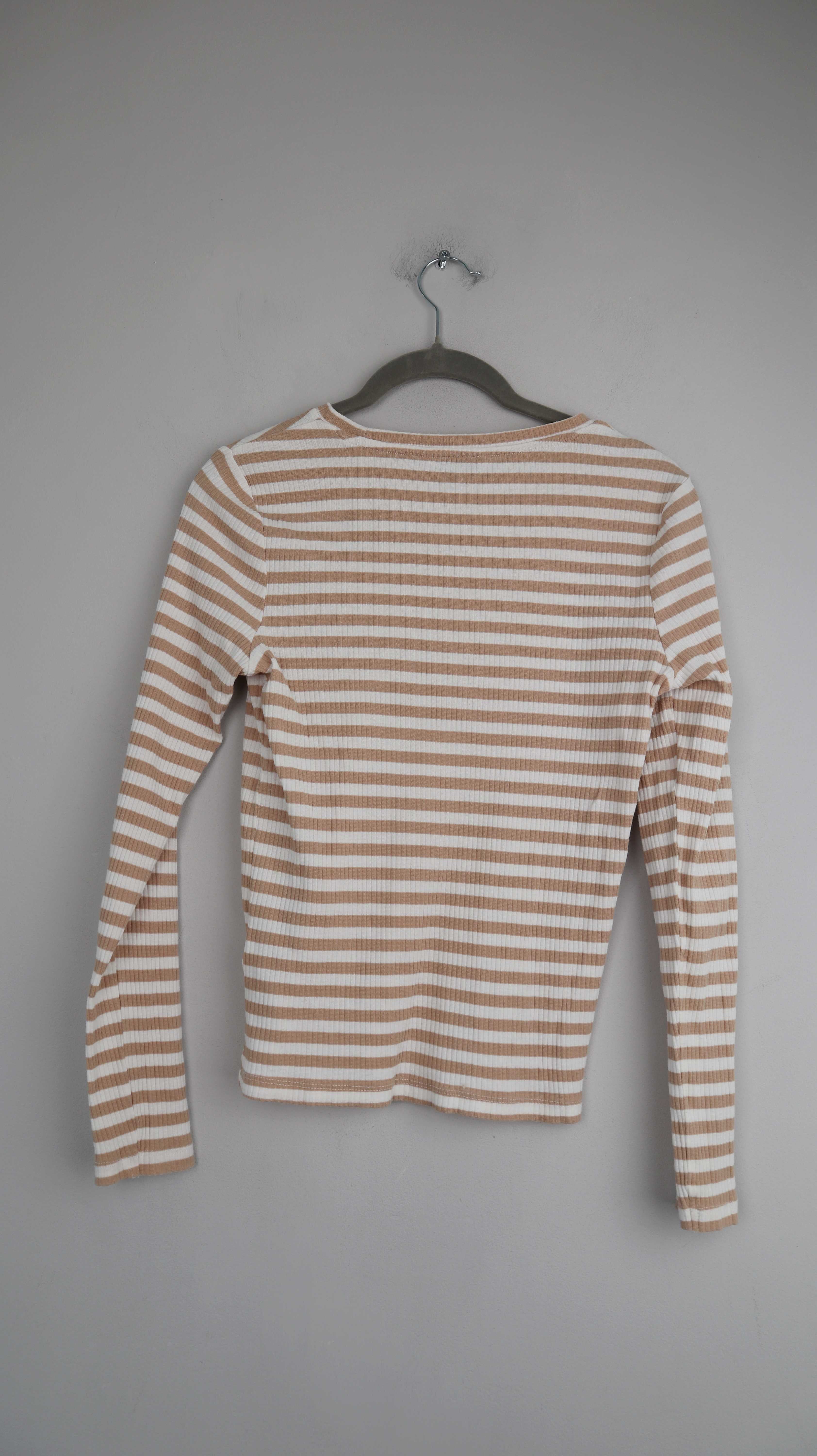 Pigalle Shirt gestreift Longsleeve 38 M beige weiß Streifenshirt