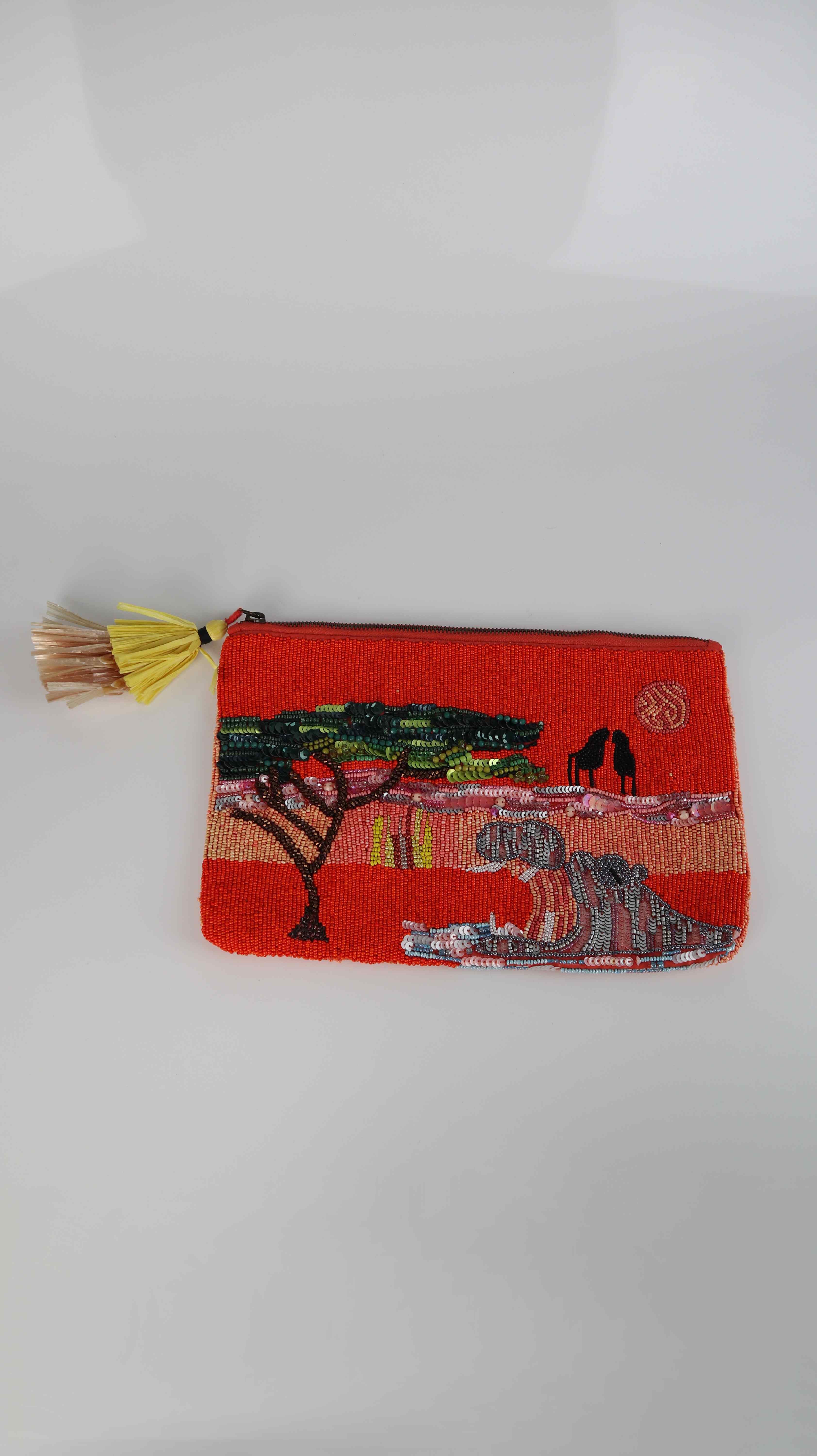 Zara Raffia Tasche Clutch Pailettentasche Glitzer Safari Afrika Pochette